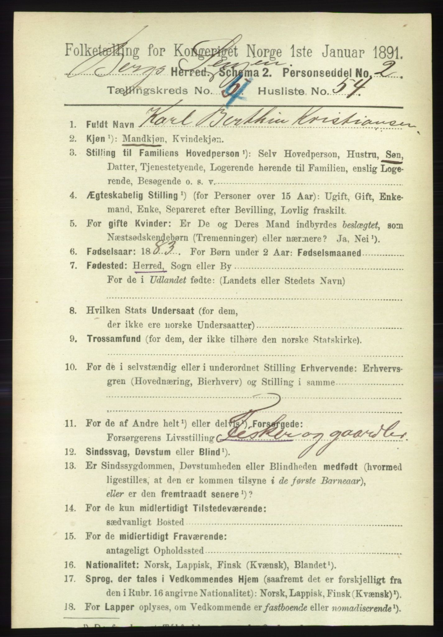 RA, 1891 census for 1929 Berg, 1891, p. 2029