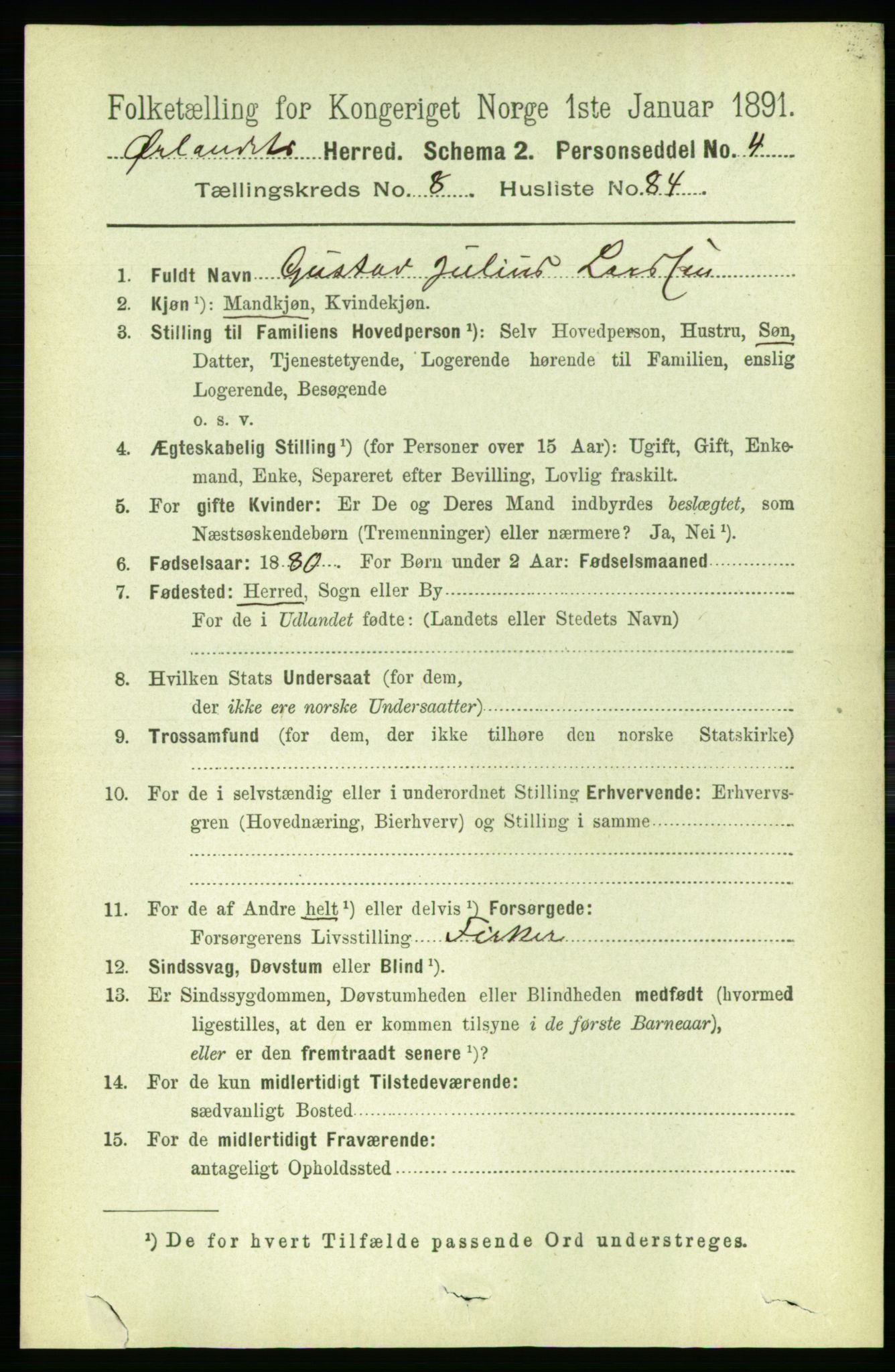 RA, 1891 census for 1621 Ørland, 1891, p. 3737