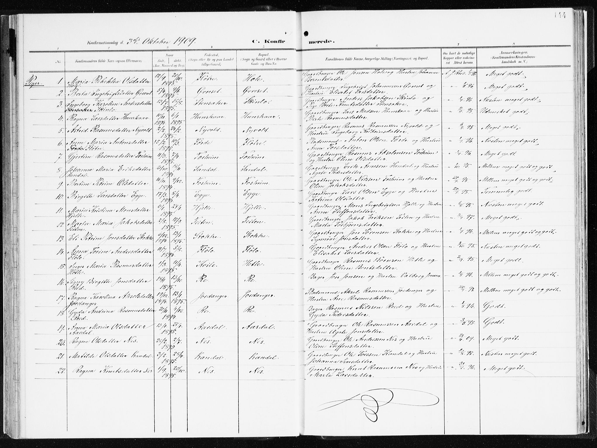 Gloppen sokneprestembete, AV/SAB-A-80101/H/Haa/Haac/L0003: Parish register (official) no. C 3, 1904-1921, p. 144