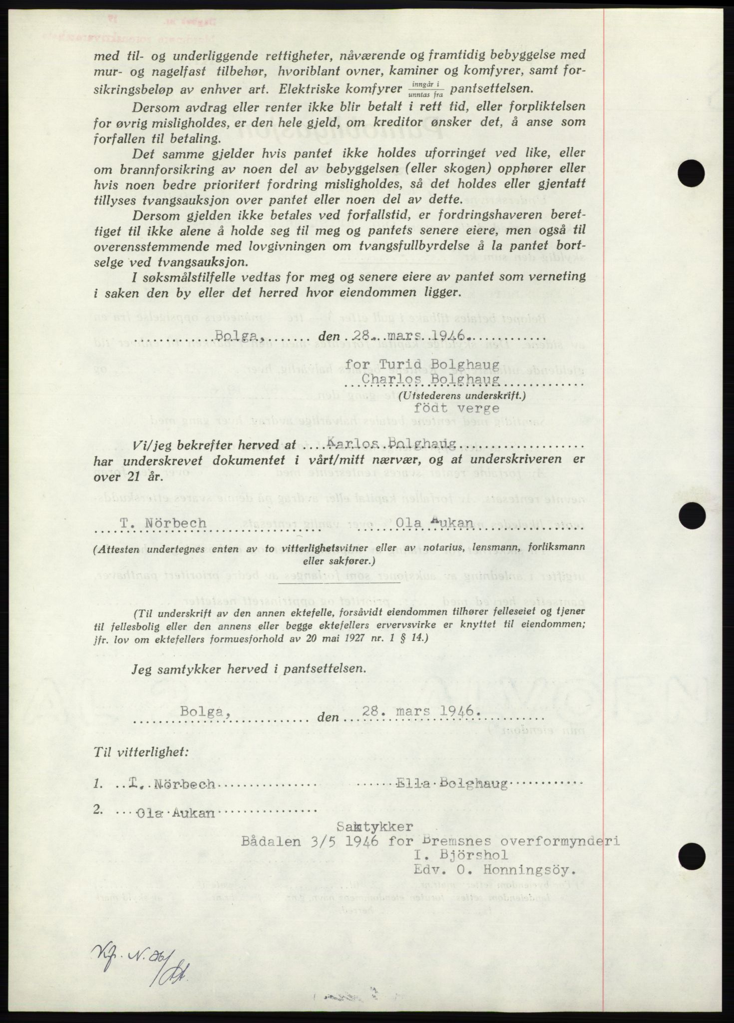 Nordmøre sorenskriveri, AV/SAT-A-4132/1/2/2Ca: Mortgage book no. B94, 1946-1946, Diary no: : 793/1946