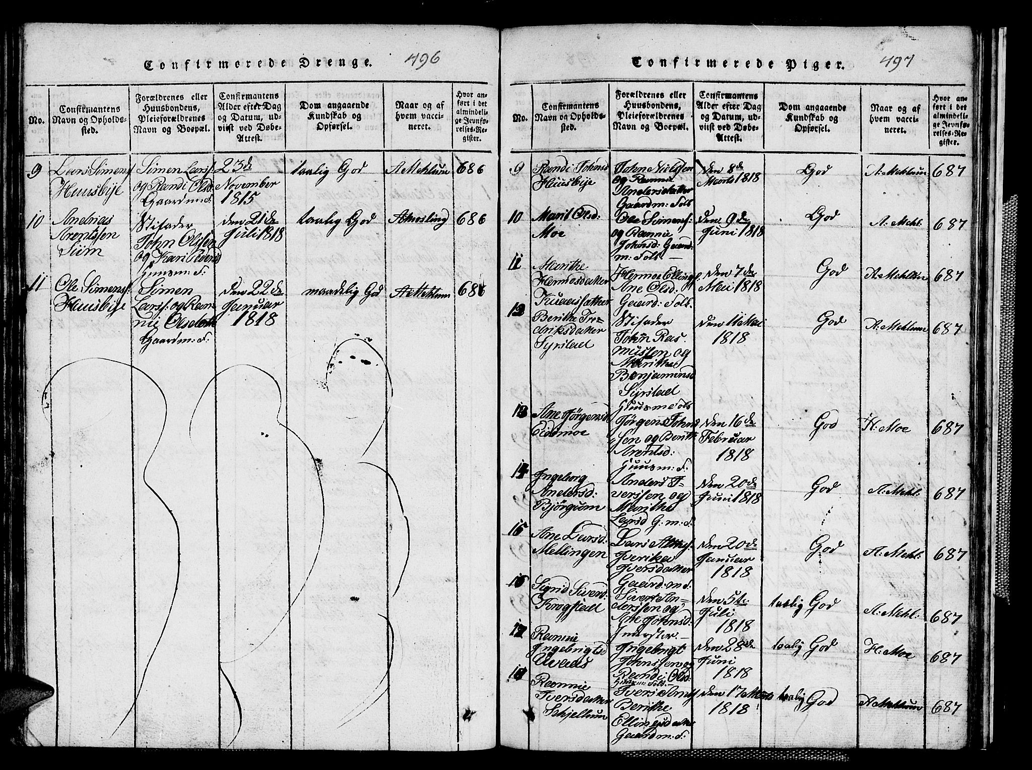 Ministerialprotokoller, klokkerbøker og fødselsregistre - Sør-Trøndelag, SAT/A-1456/667/L0796: Parish register (copy) no. 667C01, 1817-1836, p. 496-497
