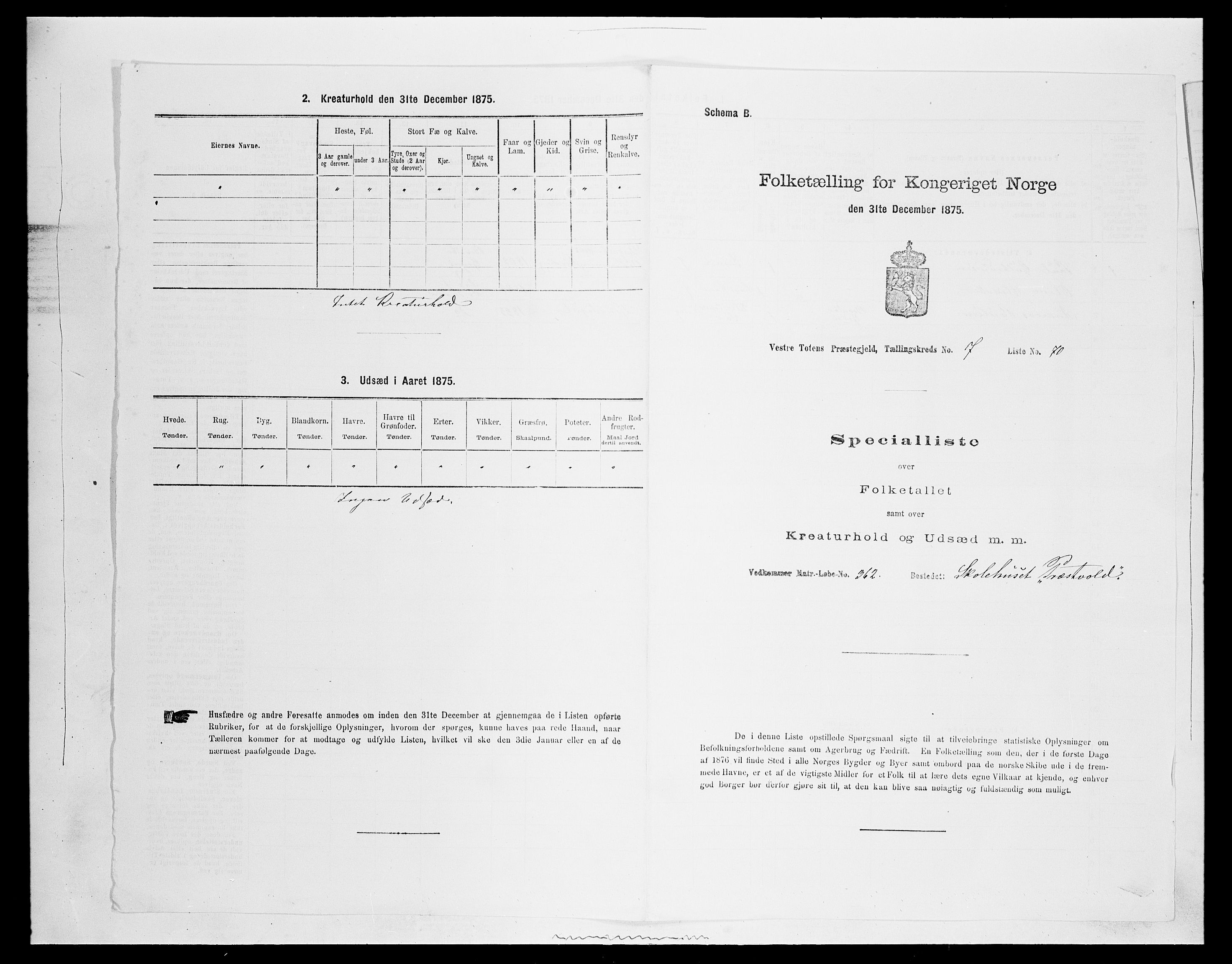 SAH, 1875 census for 0529P Vestre Toten, 1875, p. 1510