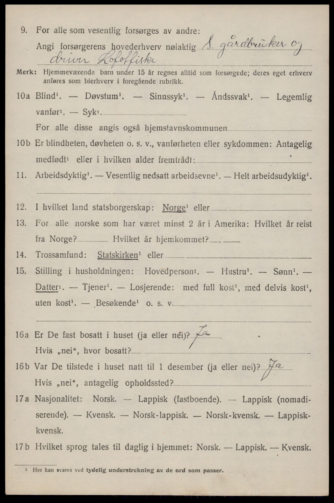 SAT, 1920 census for Flakstad, 1920, p. 2846