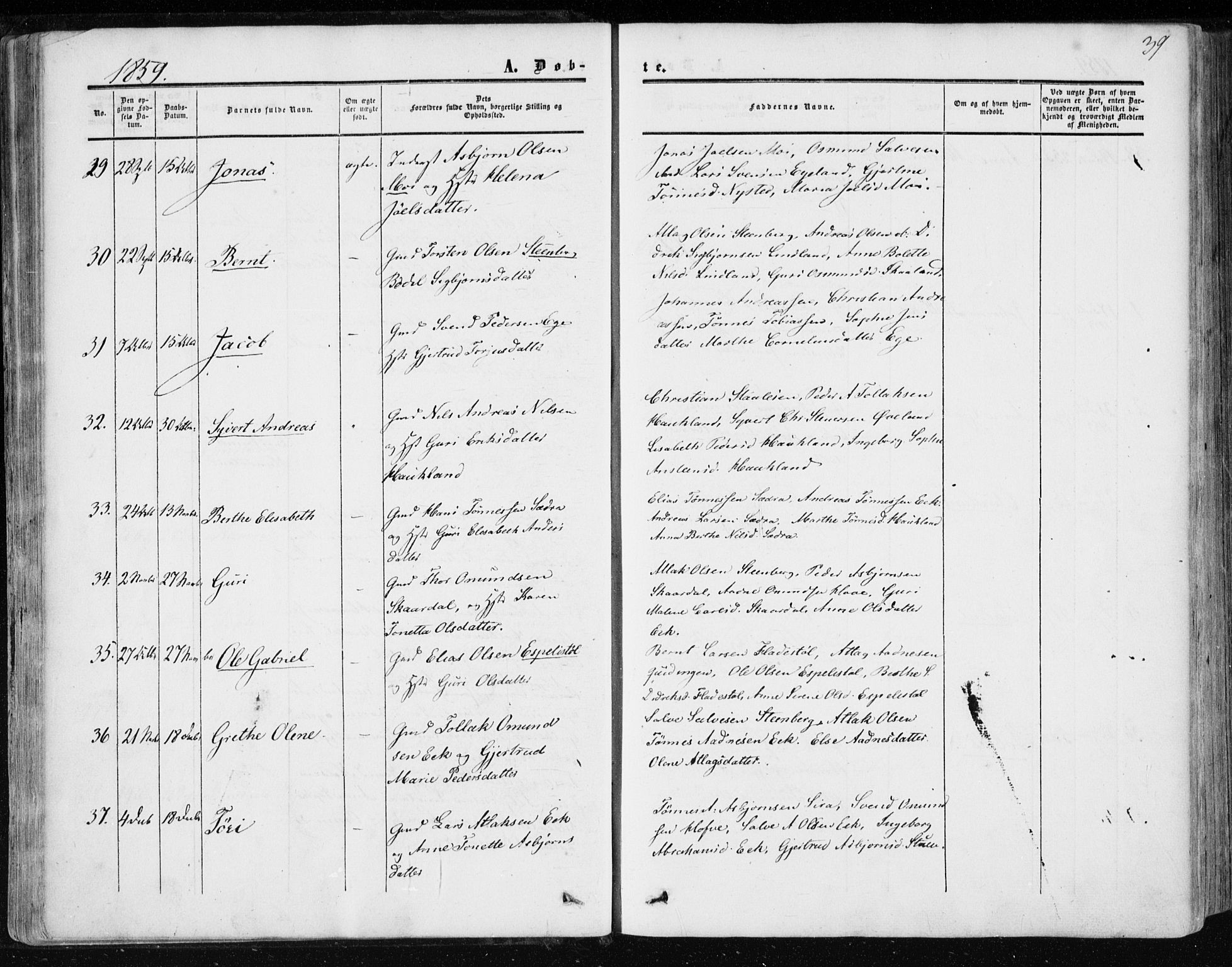 Lund sokneprestkontor, AV/SAST-A-101809/S06/L0009: Parish register (official) no. A 8, 1853-1877, p. 39