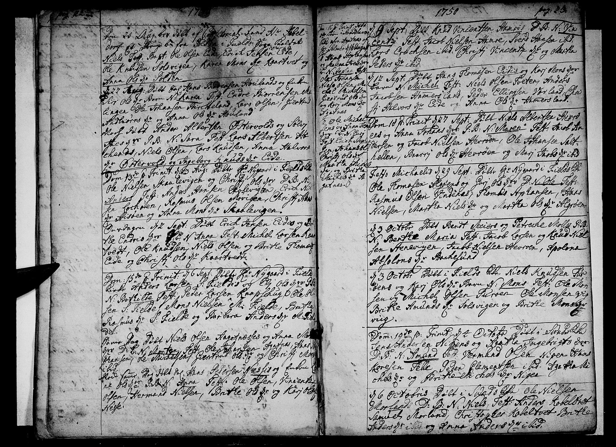 Sund sokneprestembete, AV/SAB-A-99930: Parish register (official) no. A 4, 1748-1769, p. 22-23