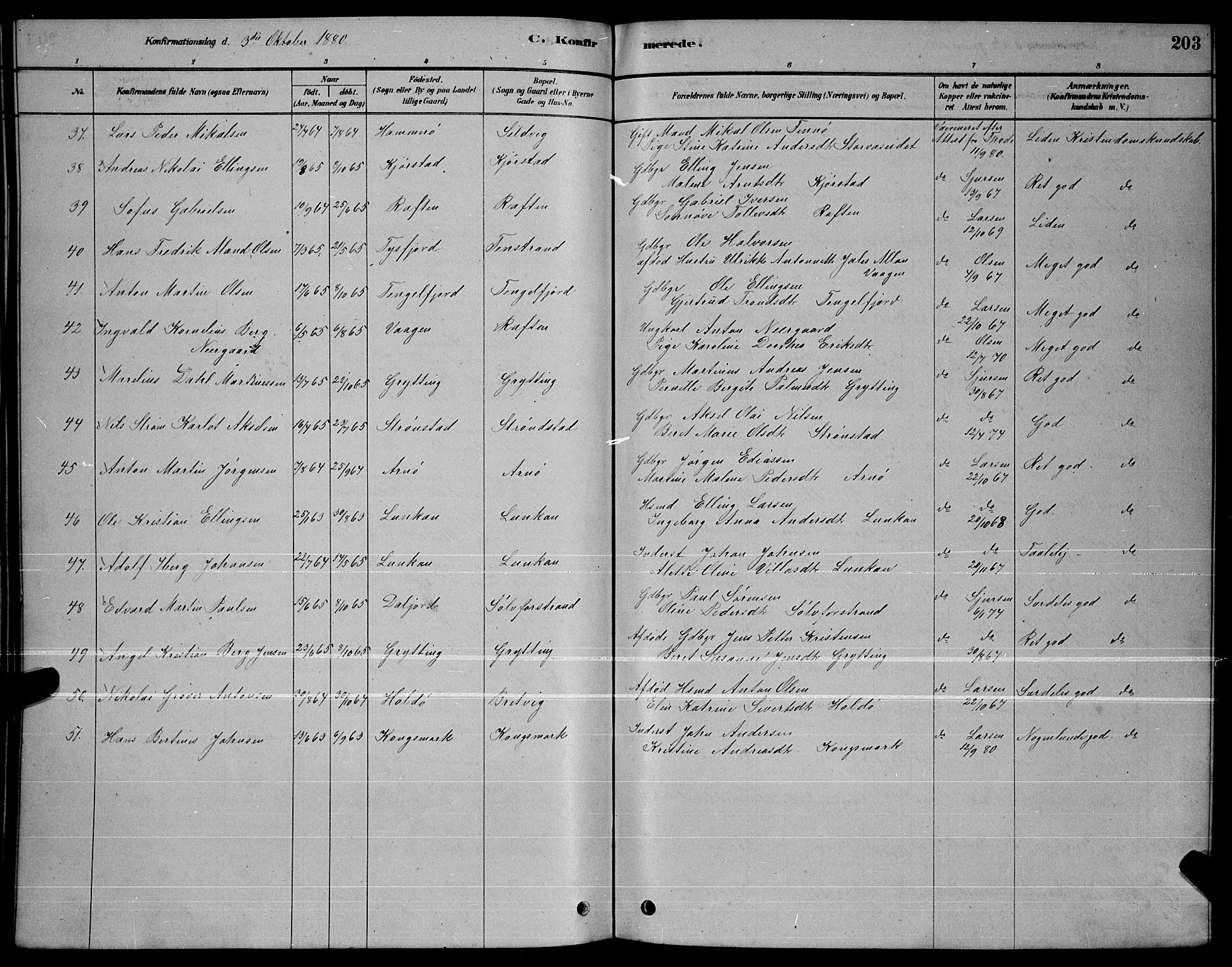 Ministerialprotokoller, klokkerbøker og fødselsregistre - Nordland, AV/SAT-A-1459/888/L1267: Parish register (copy) no. 888C05, 1878-1890, p. 203