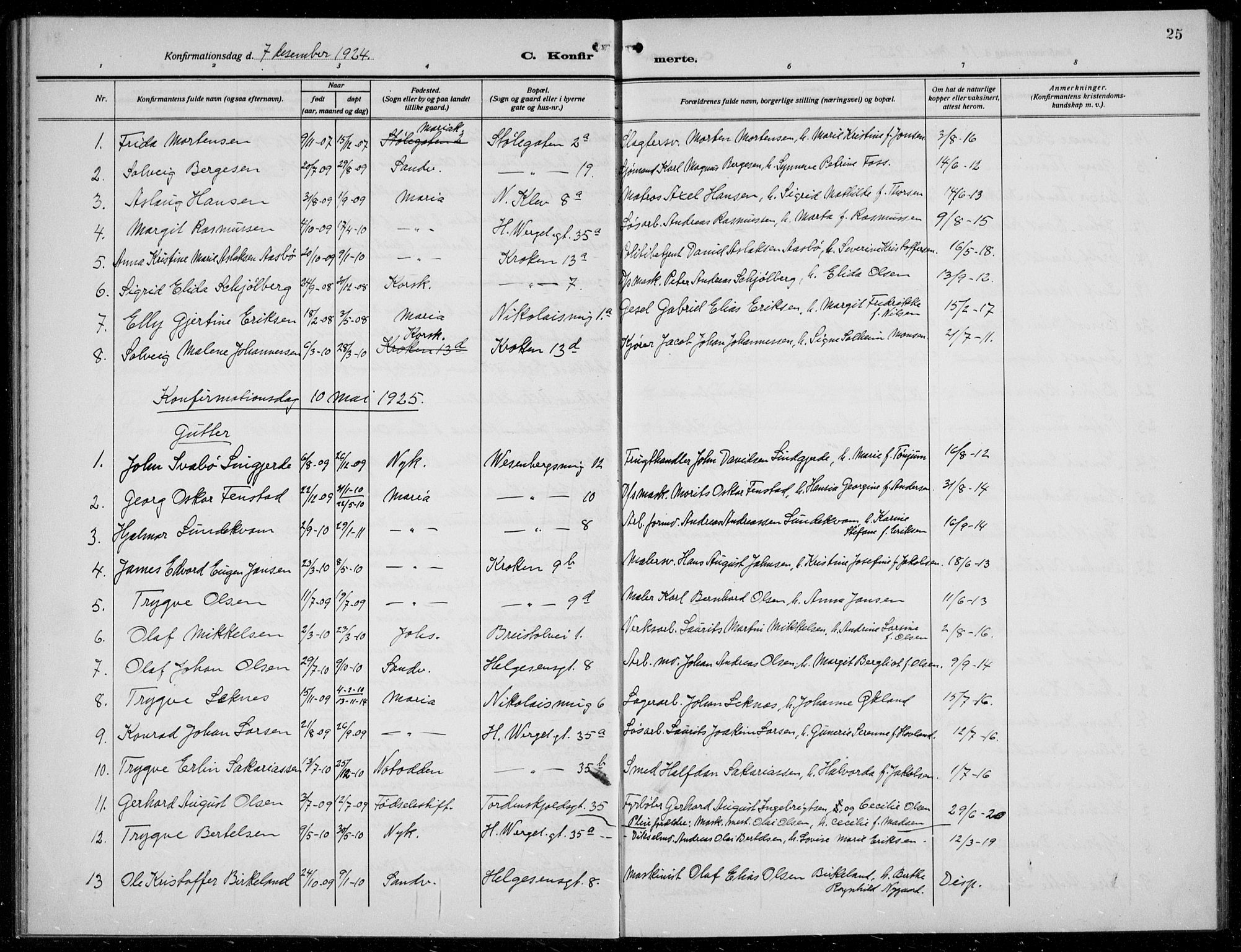 Mariakirken Sokneprestembete, SAB/A-76901/H/Hab/L0010: Parish register (copy) no. A 10, 1920-1937, p. 25