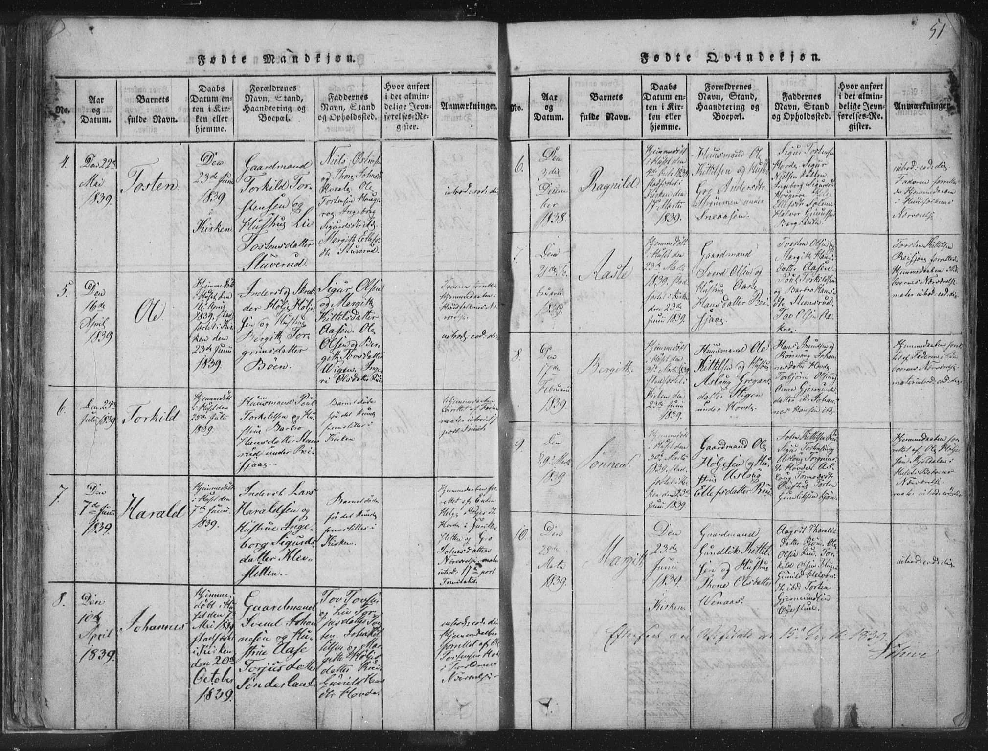 Hjartdal kirkebøker, AV/SAKO-A-270/F/Fc/L0001: Parish register (official) no. III 1, 1815-1843, p. 51