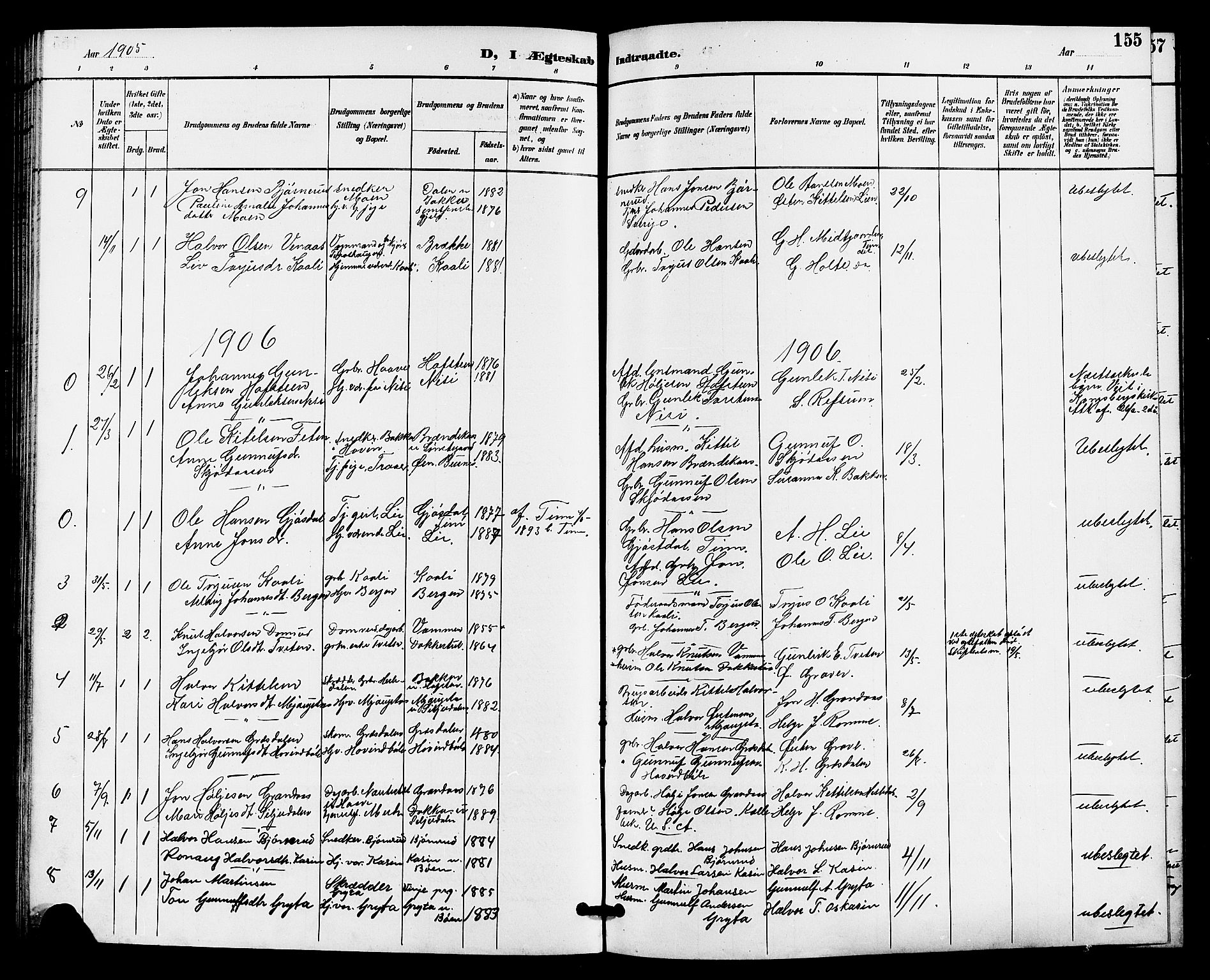 Gransherad kirkebøker, SAKO/A-267/G/Ga/L0003: Parish register (copy) no. I 3, 1887-1915, p. 155