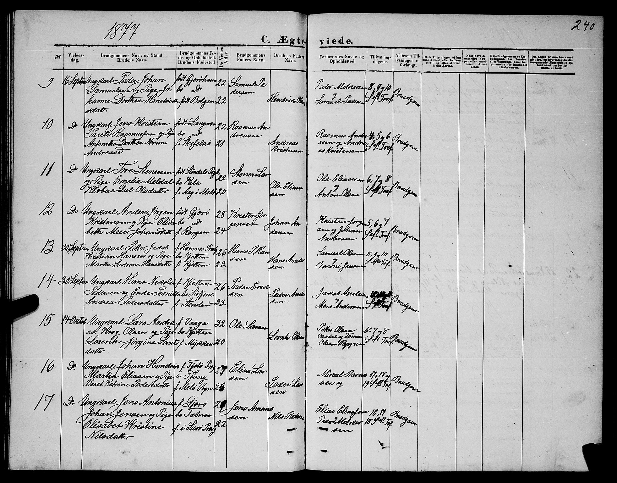 Ministerialprotokoller, klokkerbøker og fødselsregistre - Nordland, SAT/A-1459/841/L0620: Parish register (copy) no. 841C04, 1877-1896, p. 240