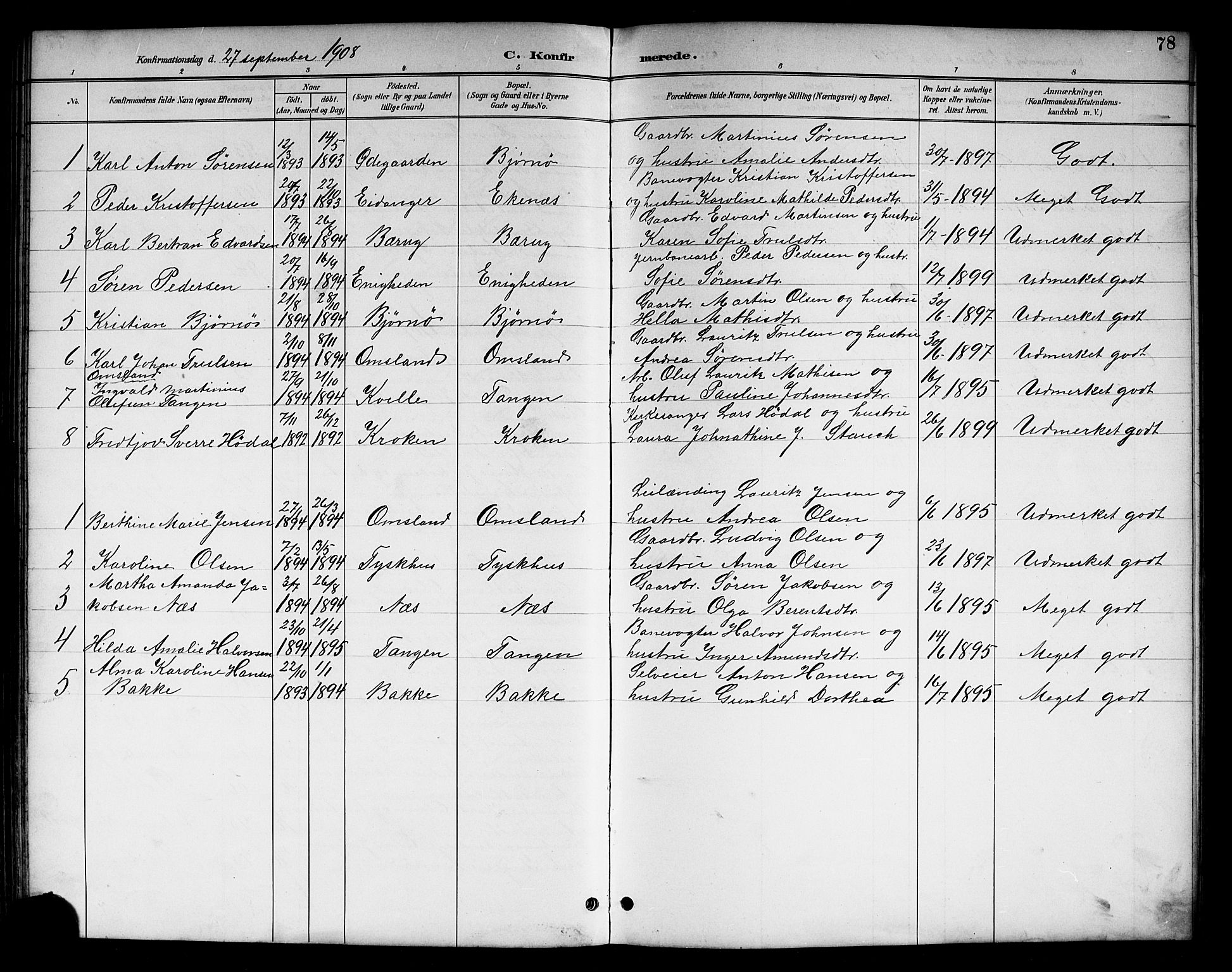 Brunlanes kirkebøker, SAKO/A-342/G/Gc/L0002: Parish register (copy) no. III 2, 1891-1922, p. 78