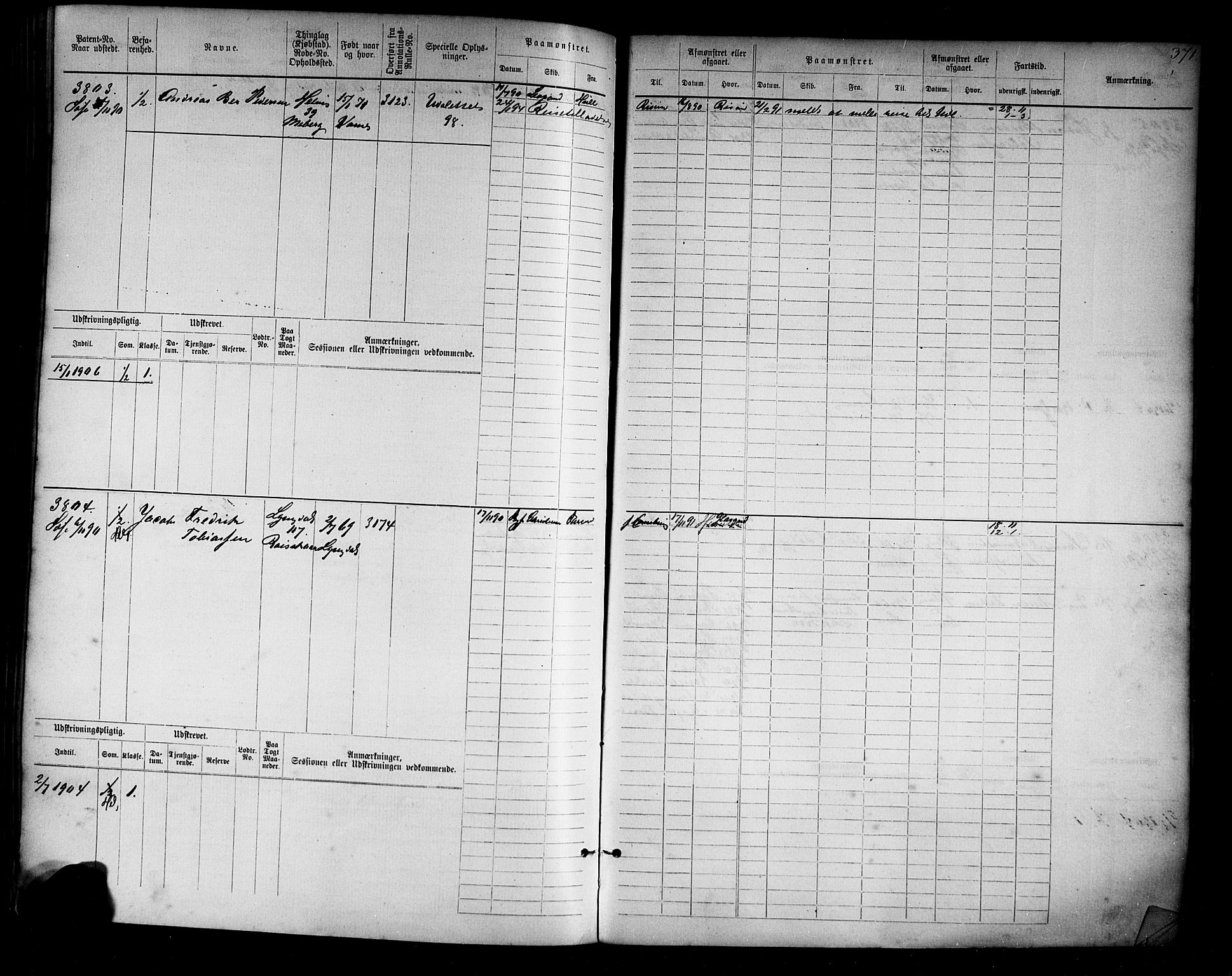 Farsund mønstringskrets, AV/SAK-2031-0017/F/Fb/L0019: Hovedrulle nr 3067-3832, Z-11, 1882-1922, p. 378