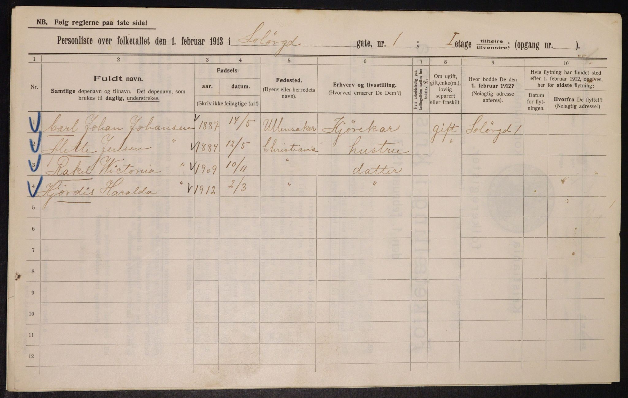 OBA, Municipal Census 1913 for Kristiania, 1913, p. 99732