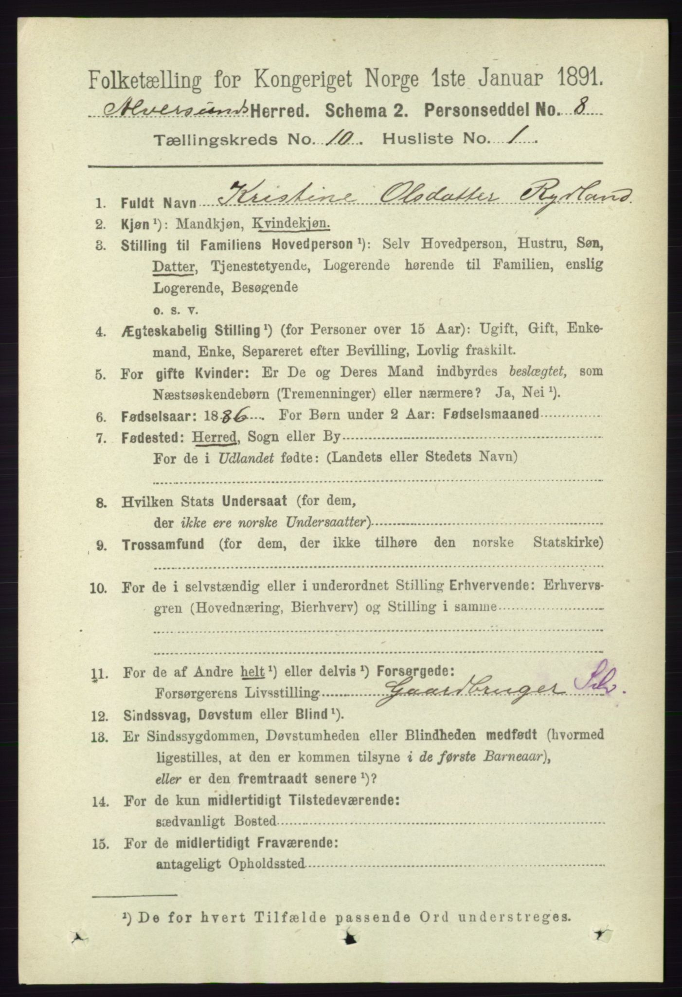 RA, 1891 census for 1257 Alversund, 1891, p. 3469