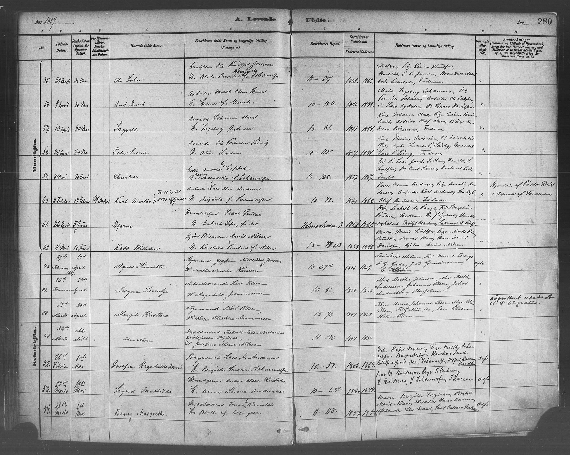 Domkirken sokneprestembete, SAB/A-74801/H/Haa/L0023: Parish register (official) no. B 6, 1879-1887, p. 280