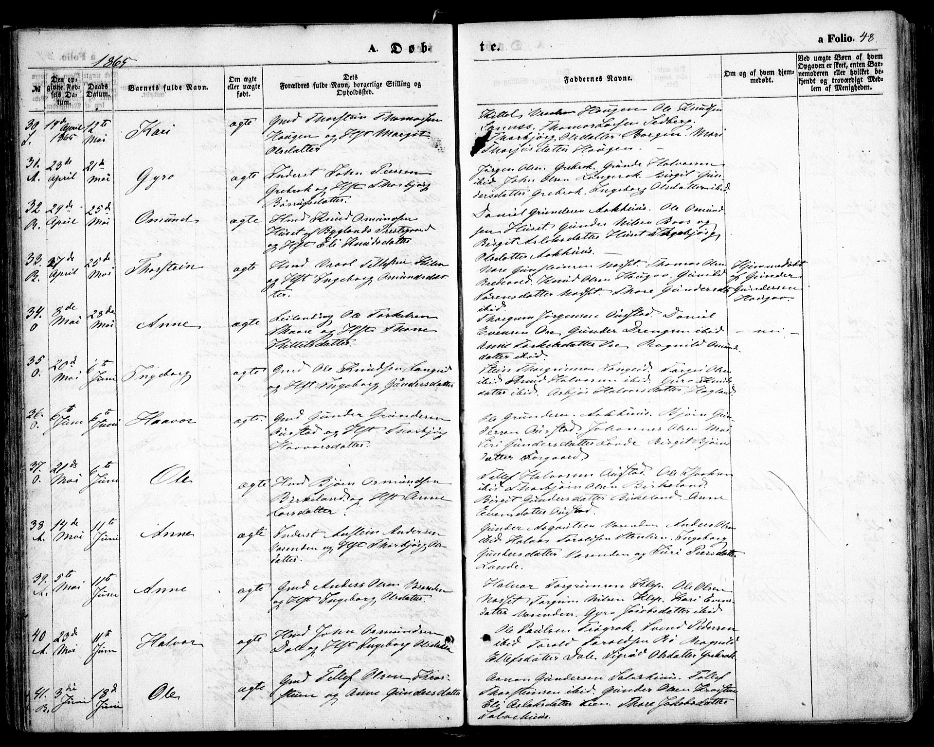 Bygland sokneprestkontor, AV/SAK-1111-0006/F/Fa/Fab/L0005: Parish register (official) no. A 5, 1859-1873, p. 48