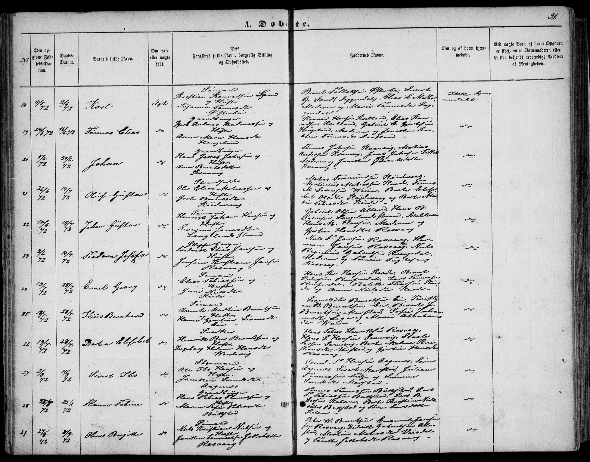 Flekkefjord sokneprestkontor, AV/SAK-1111-0012/F/Fb/Fbb/L0003: Parish register (copy) no. B 3, 1867-1889, p. 31