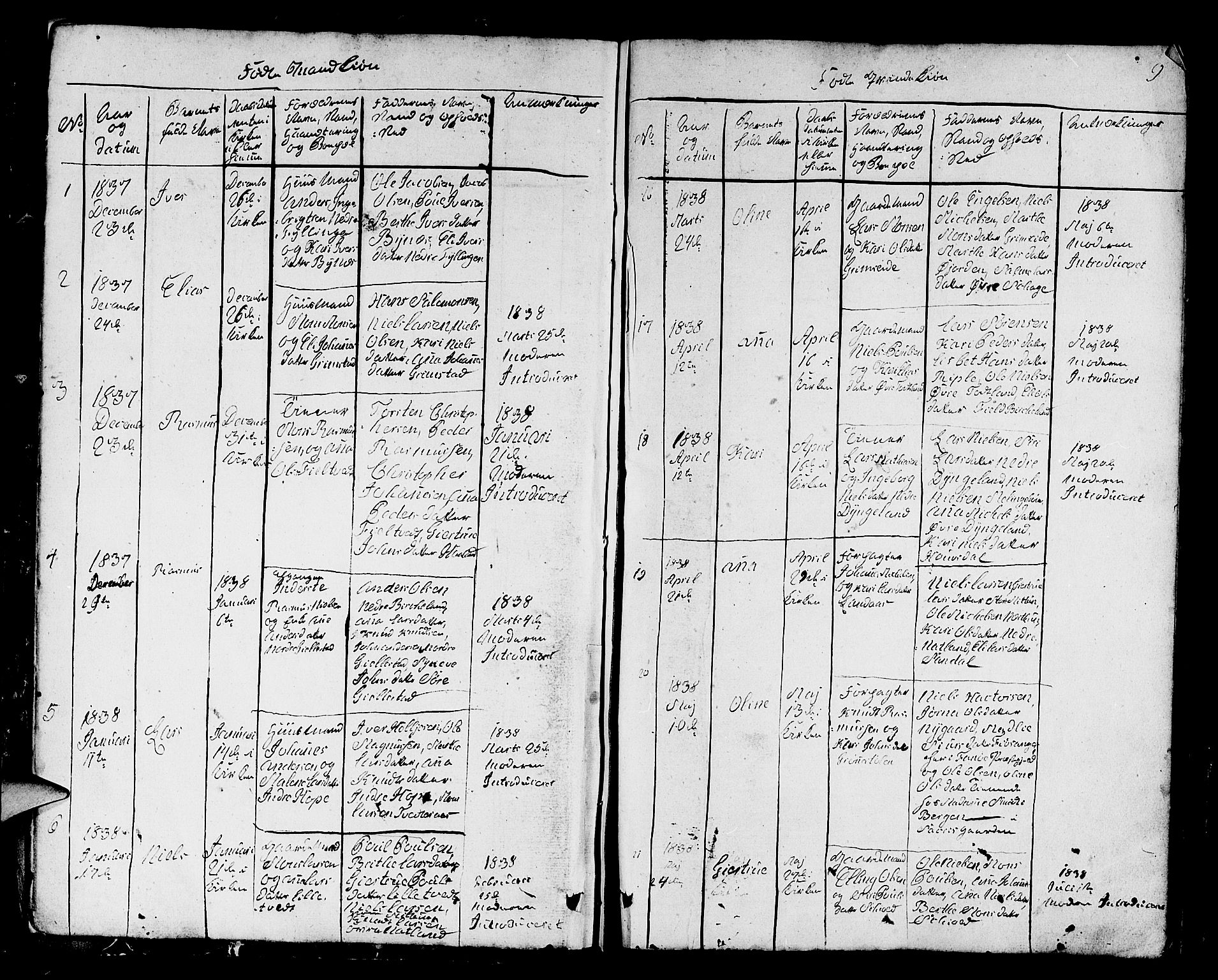 Fana Sokneprestembete, AV/SAB-A-75101/H/Hab/Habb/L0001: Parish register (copy) no. B 1, 1837-1855, p. 9