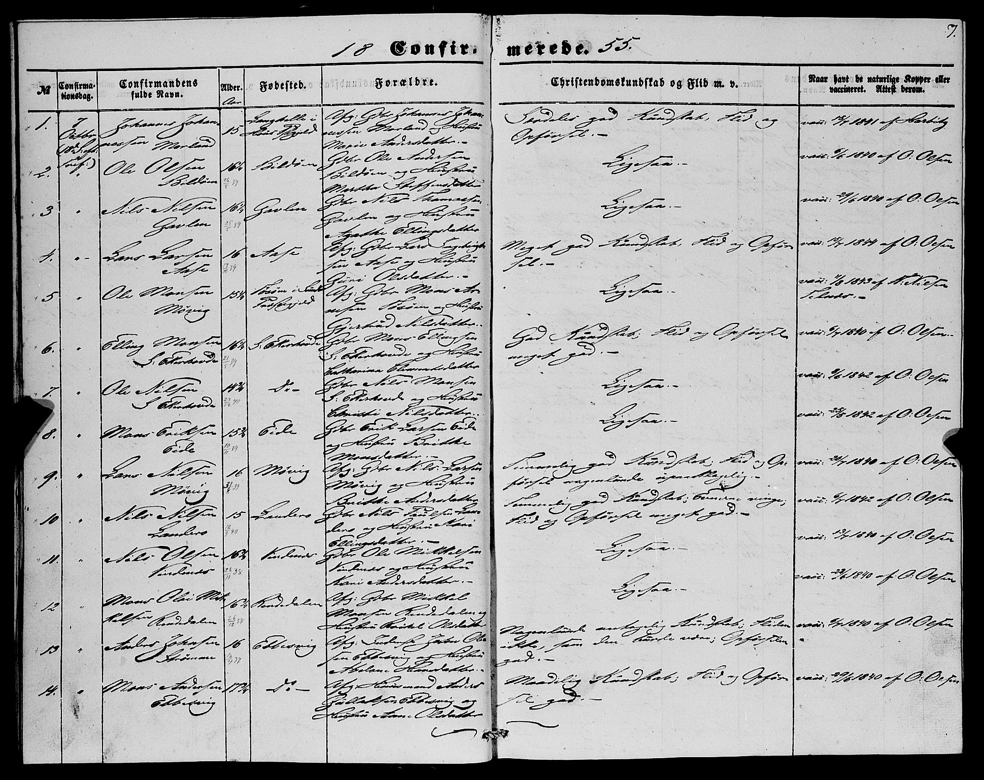 Fjell sokneprestembete, SAB/A-75301/H/Haa: Parish register (official) no. A 4, 1851-1870, p. 7
