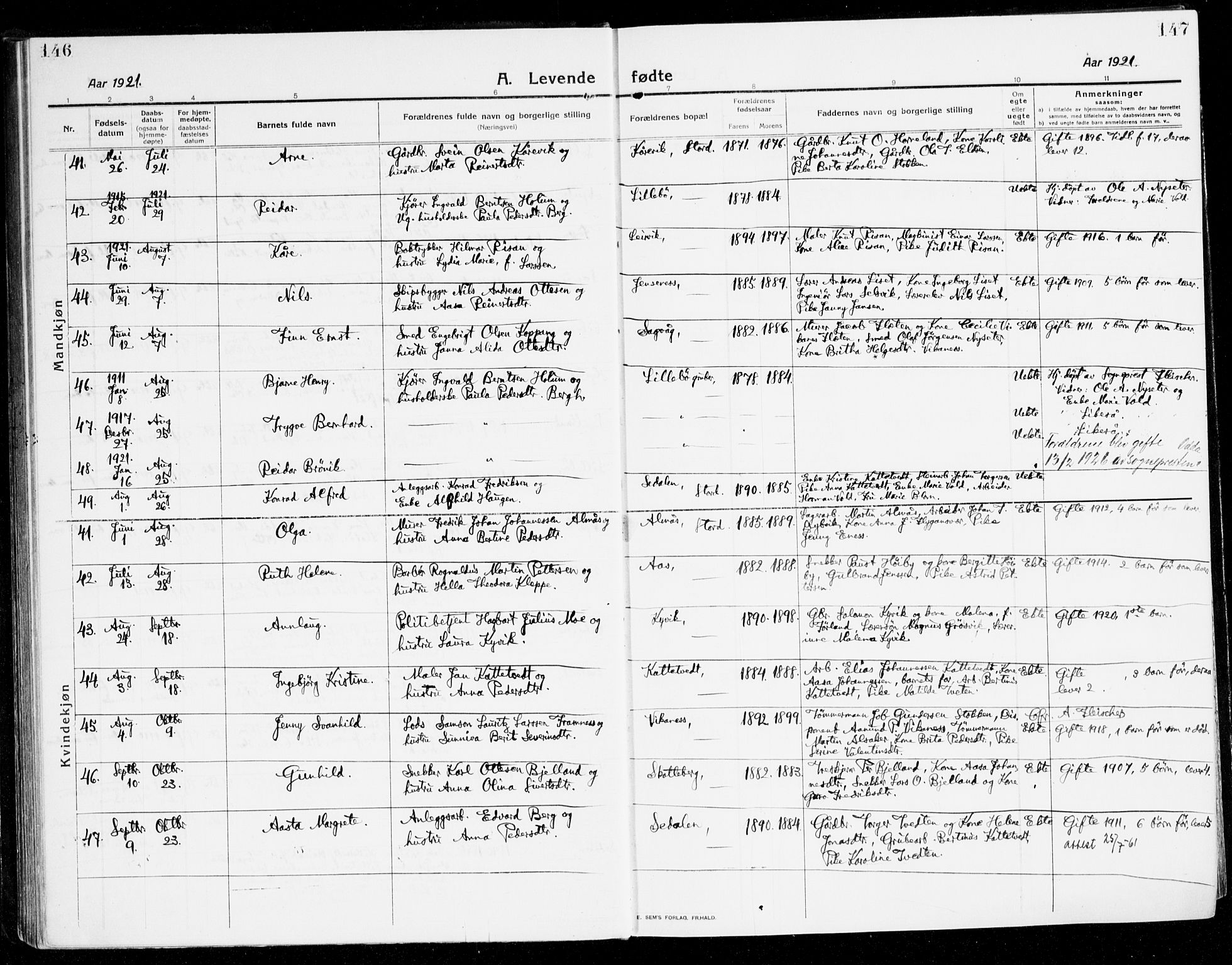 Stord sokneprestembete, AV/SAB-A-78201/H/Haa: Parish register (official) no. B 3, 1913-1925, p. 146-147