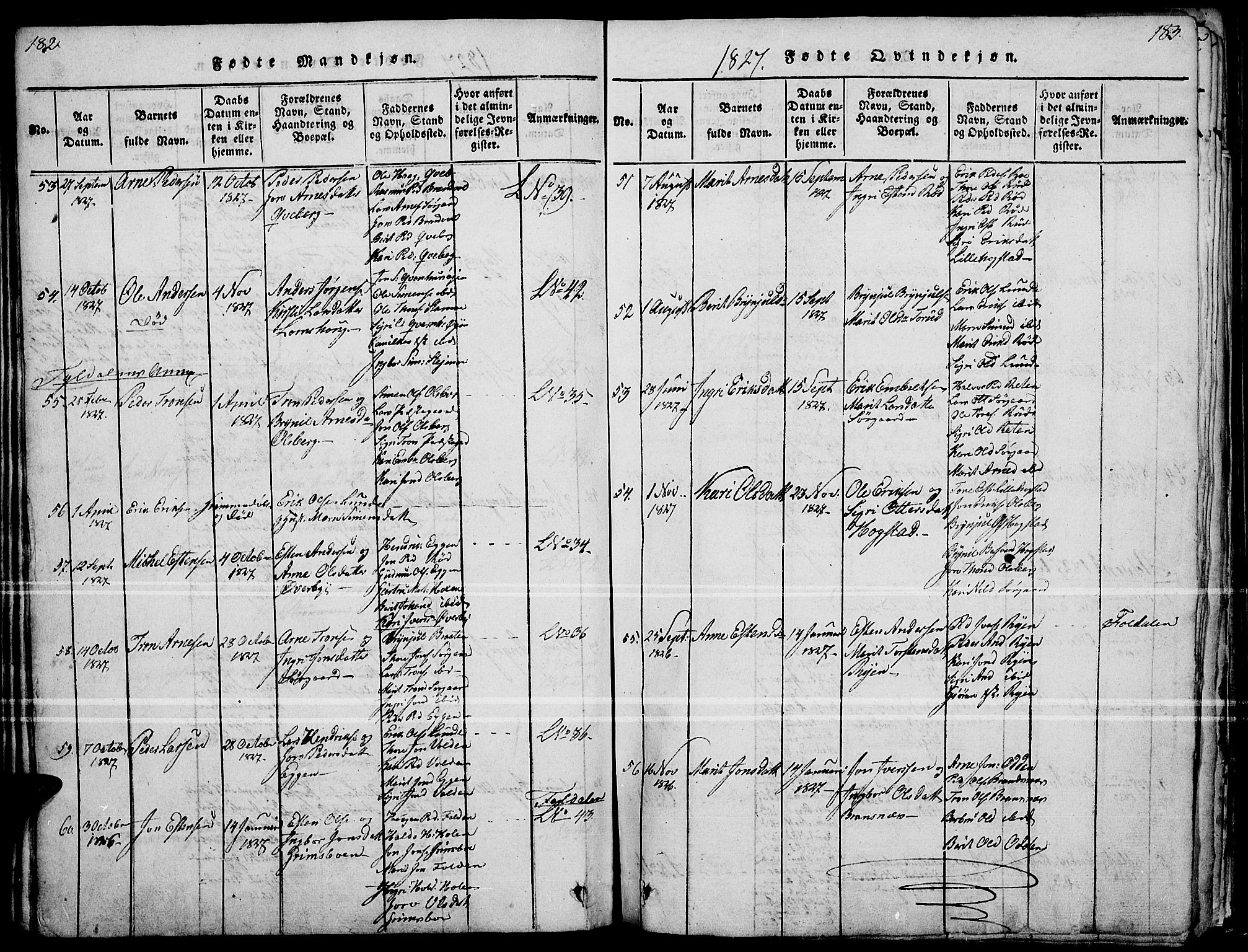 Tynset prestekontor, SAH/PREST-058/H/Ha/Haa/L0018: Parish register (official) no. 18, 1815-1829, p. 182-183