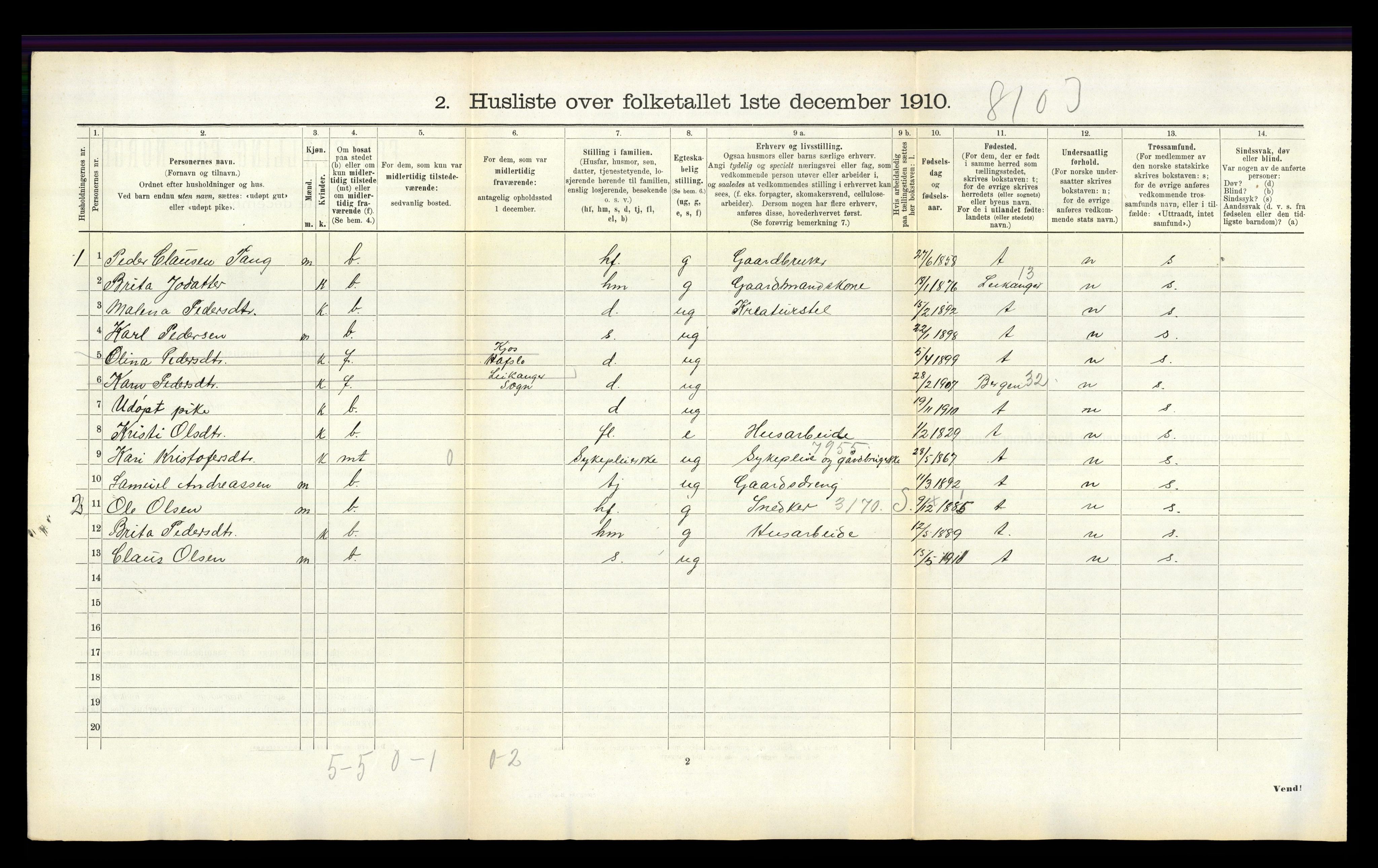 RA, 1910 census for Hafslo, 1910, p. 434