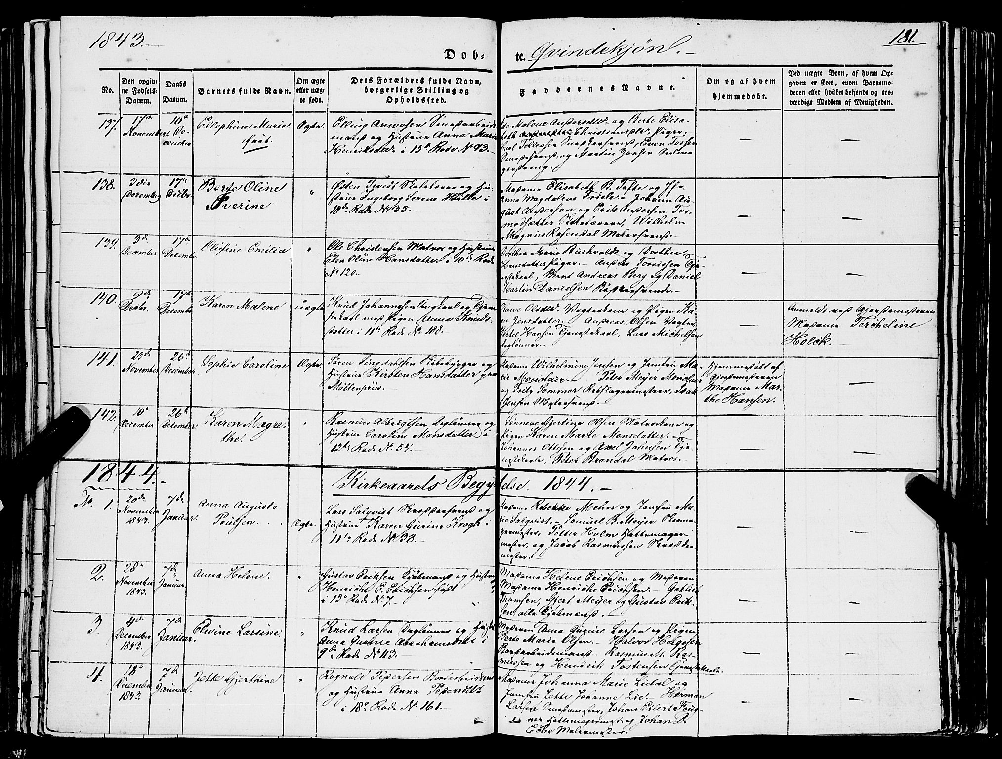 Domkirken sokneprestembete, SAB/A-74801/H/Haa/L0019: Parish register (official) no. B 2, 1841-1851, p. 181