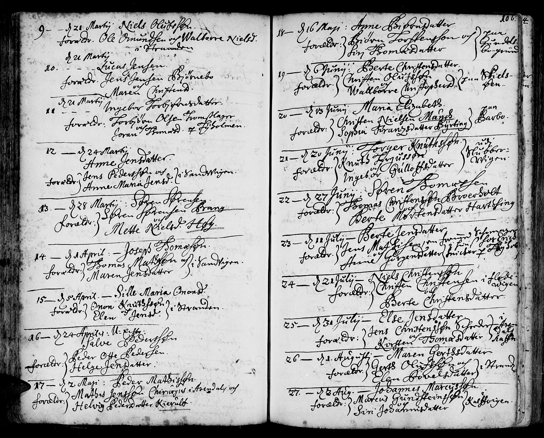 Arendal sokneprestkontor, Trefoldighet, AV/SAK-1111-0040/F/Fa/L0001: Parish register (official) no. A 1, 1703-1815, p. 106