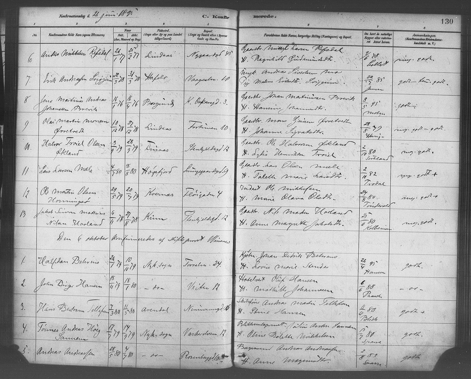 Domkirken sokneprestembete, SAB/A-74801/H/Haa/L0030: Parish register (official) no. C 5, 1880-1898, p. 130