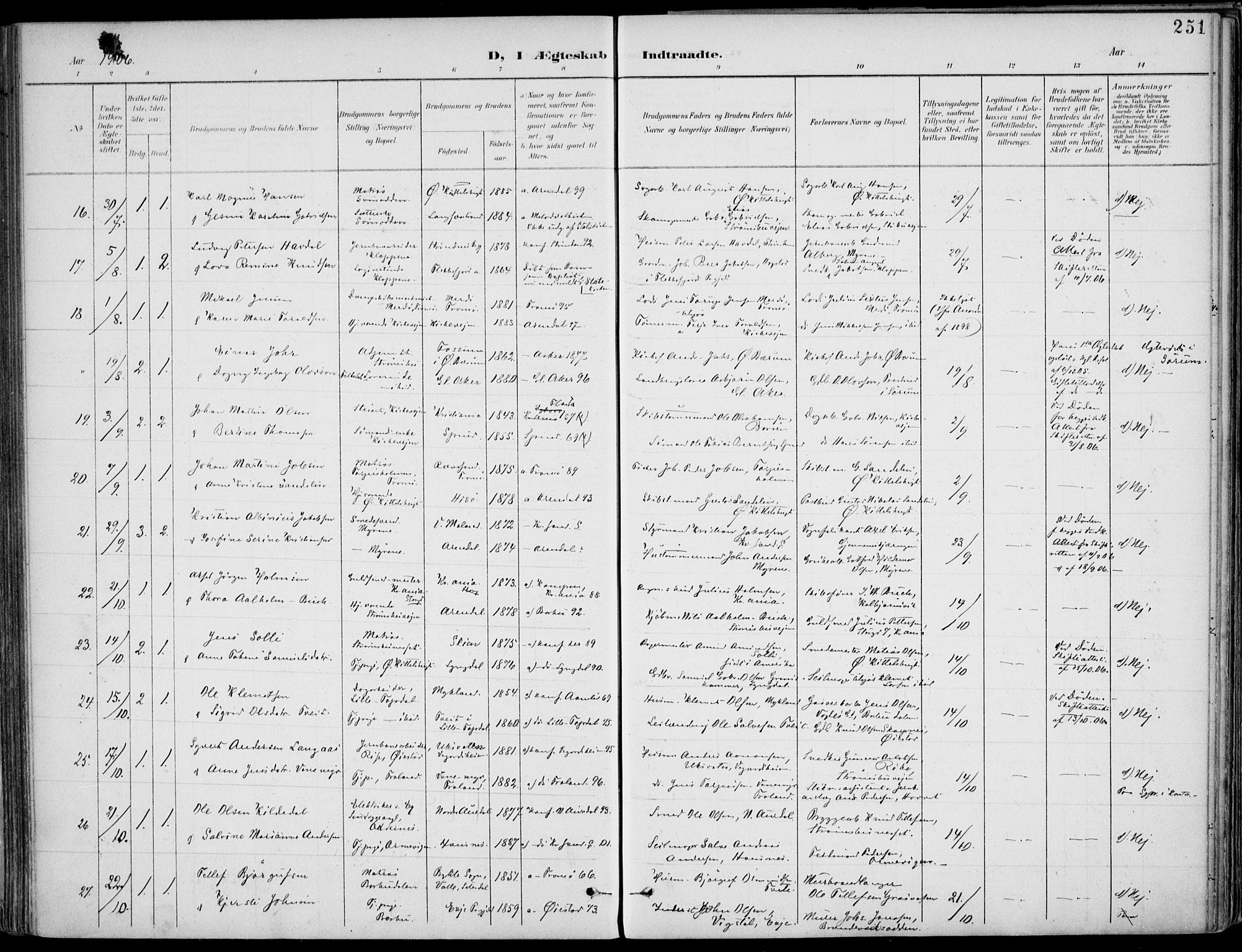 Barbu sokneprestkontor, AV/SAK-1111-0003/F/Fa/L0005: Parish register (official) no. A 5, 1899-1909, p. 251