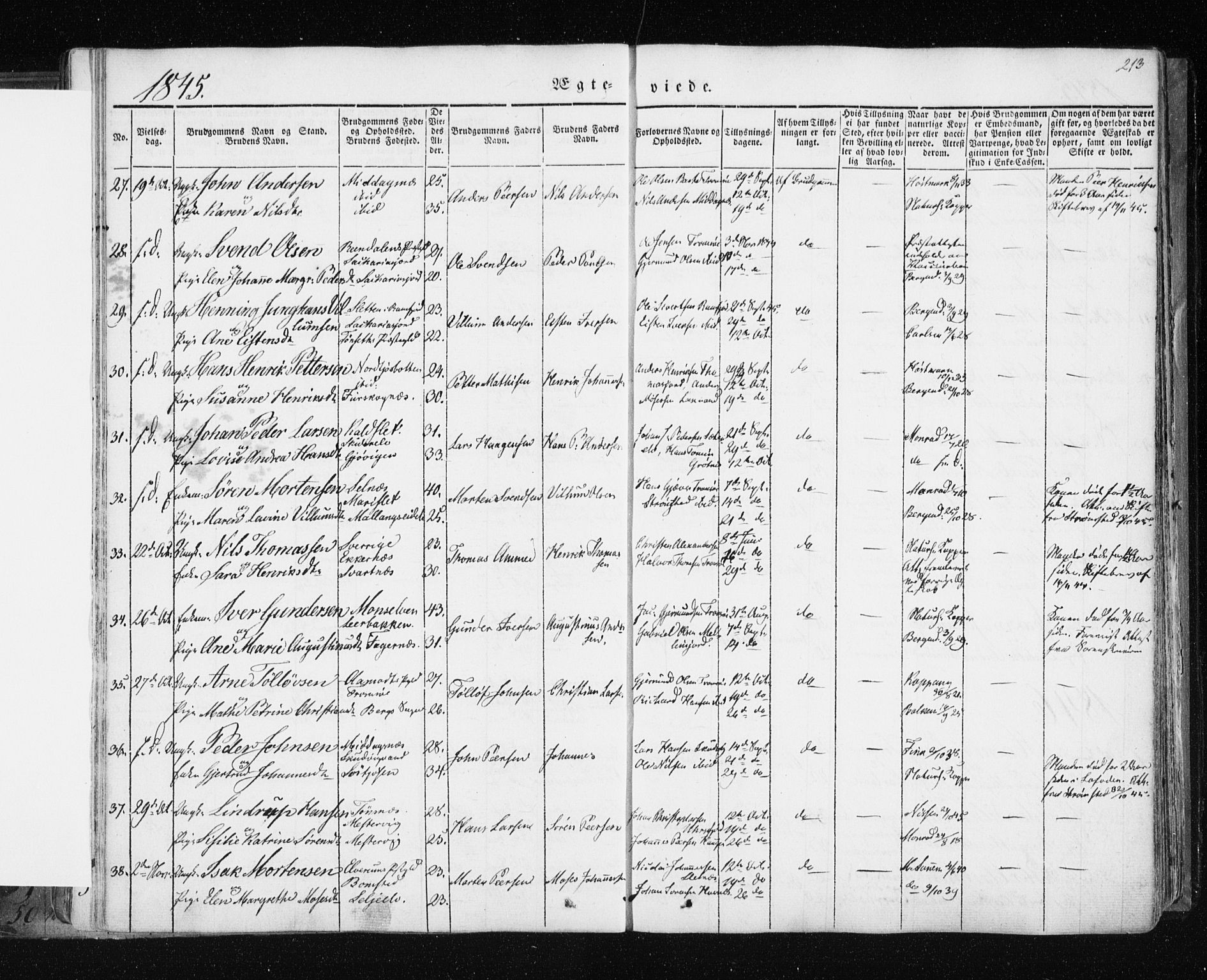 Tromsø sokneprestkontor/stiftsprosti/domprosti, SATØ/S-1343/G/Ga/L0009kirke: Parish register (official) no. 9, 1837-1847, p. 213
