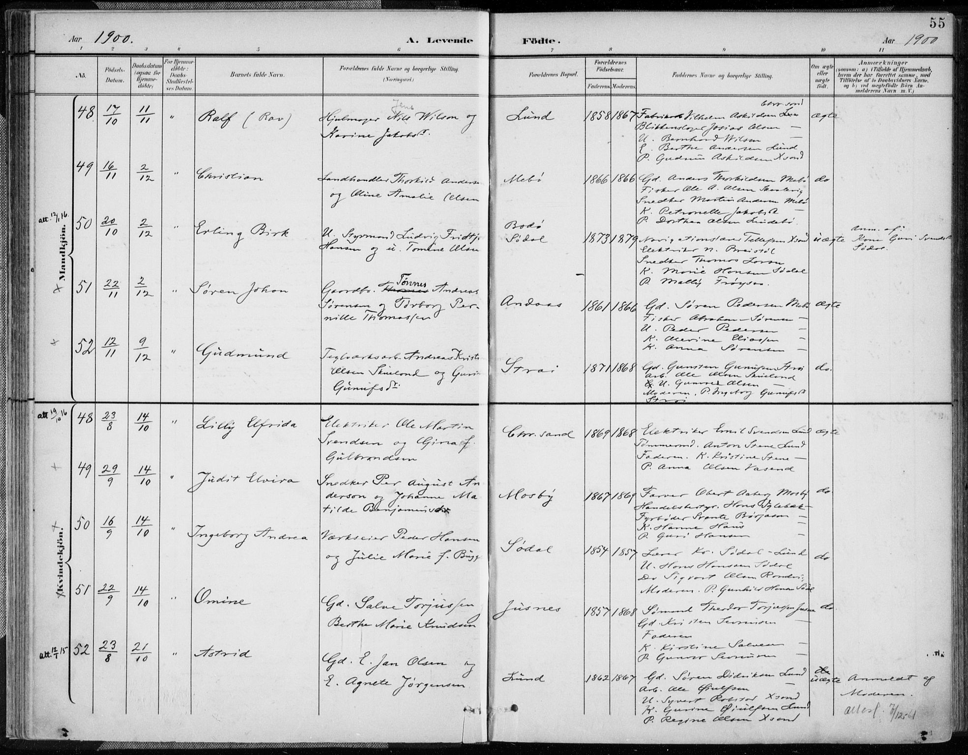 Oddernes sokneprestkontor, SAK/1111-0033/F/Fa/Faa/L0010: Parish register (official) no. A 10, 1897-1911, p. 55