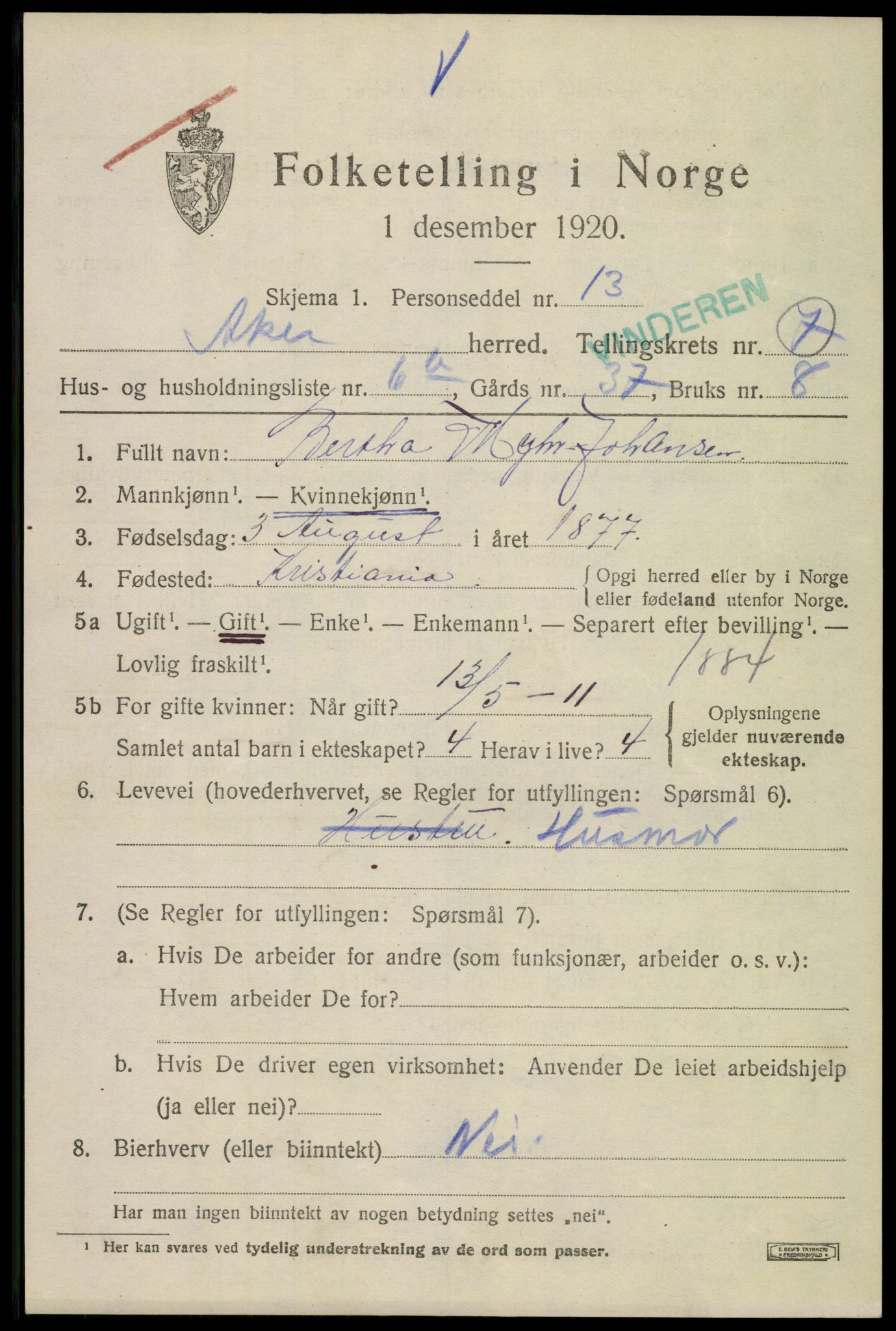 SAO, 1920 census for Aker, 1920, p. 41260