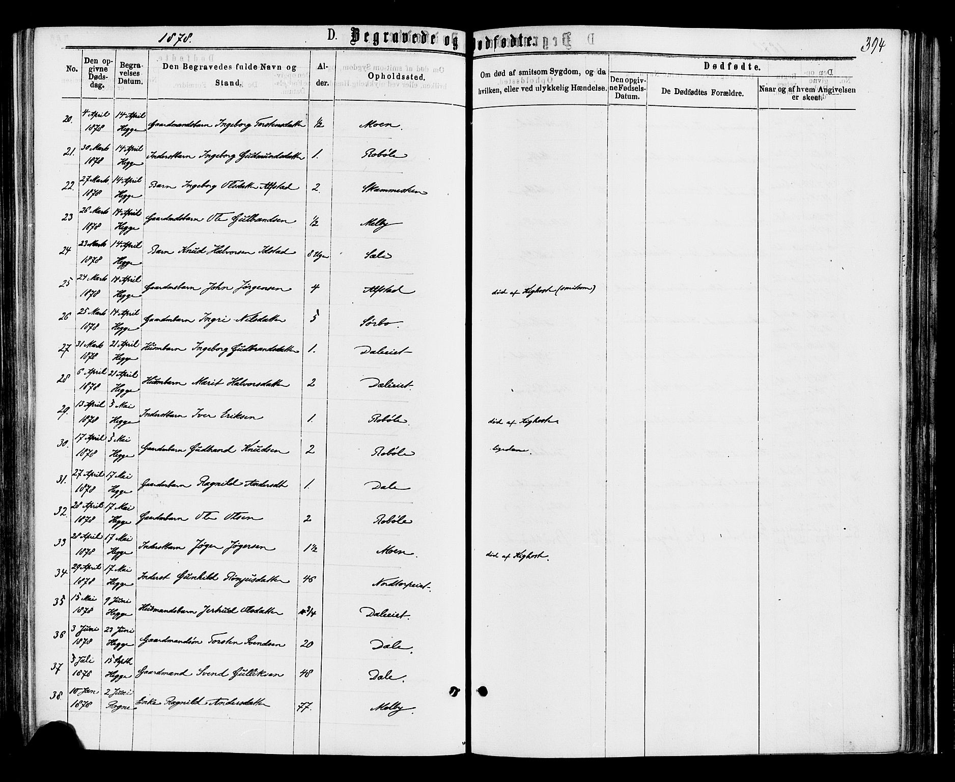 Øystre Slidre prestekontor, AV/SAH-PREST-138/H/Ha/Haa/L0002: Parish register (official) no. 2, 1874-1886, p. 394