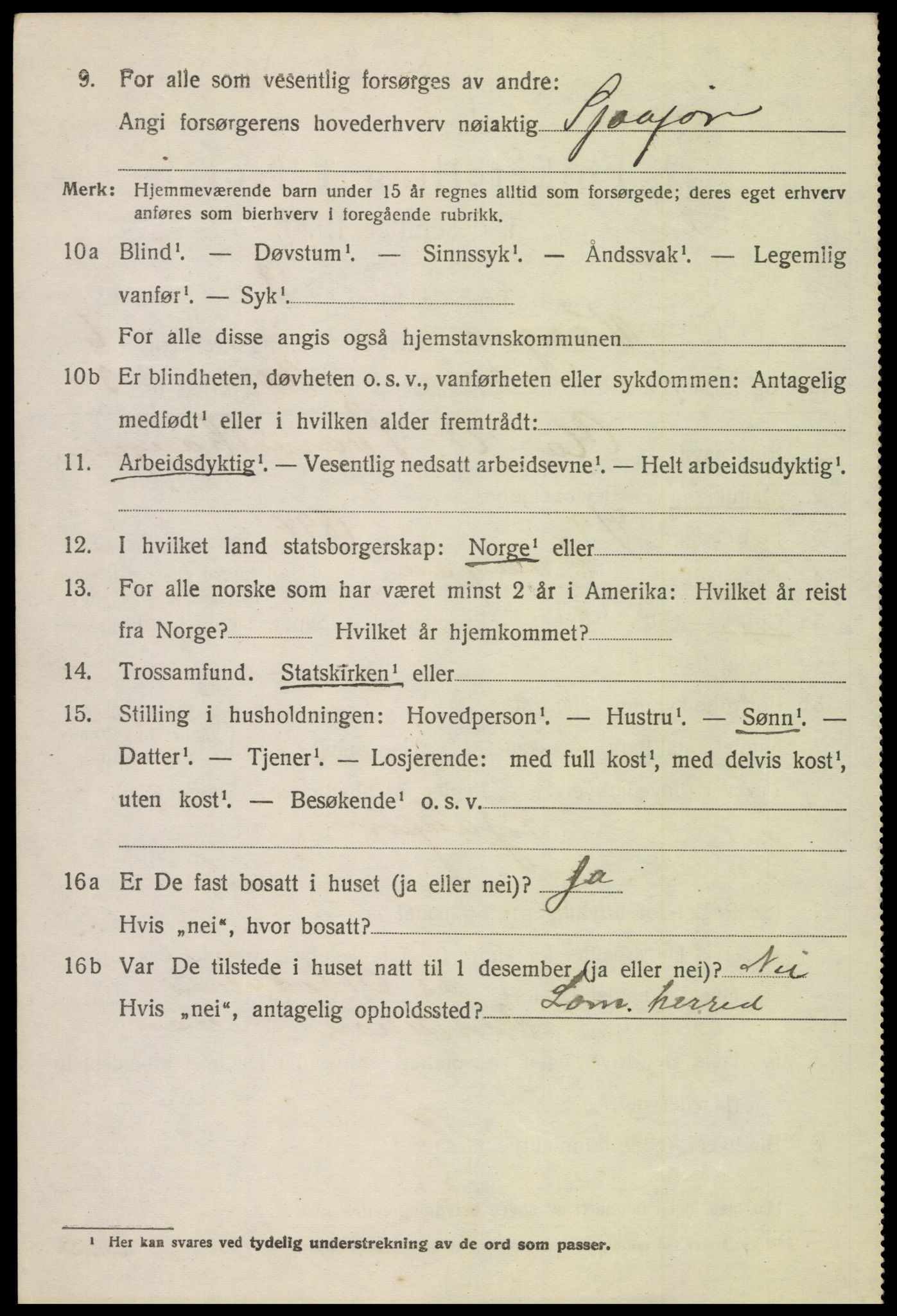 SAH, 1920 census for Vågå, 1920, p. 5279