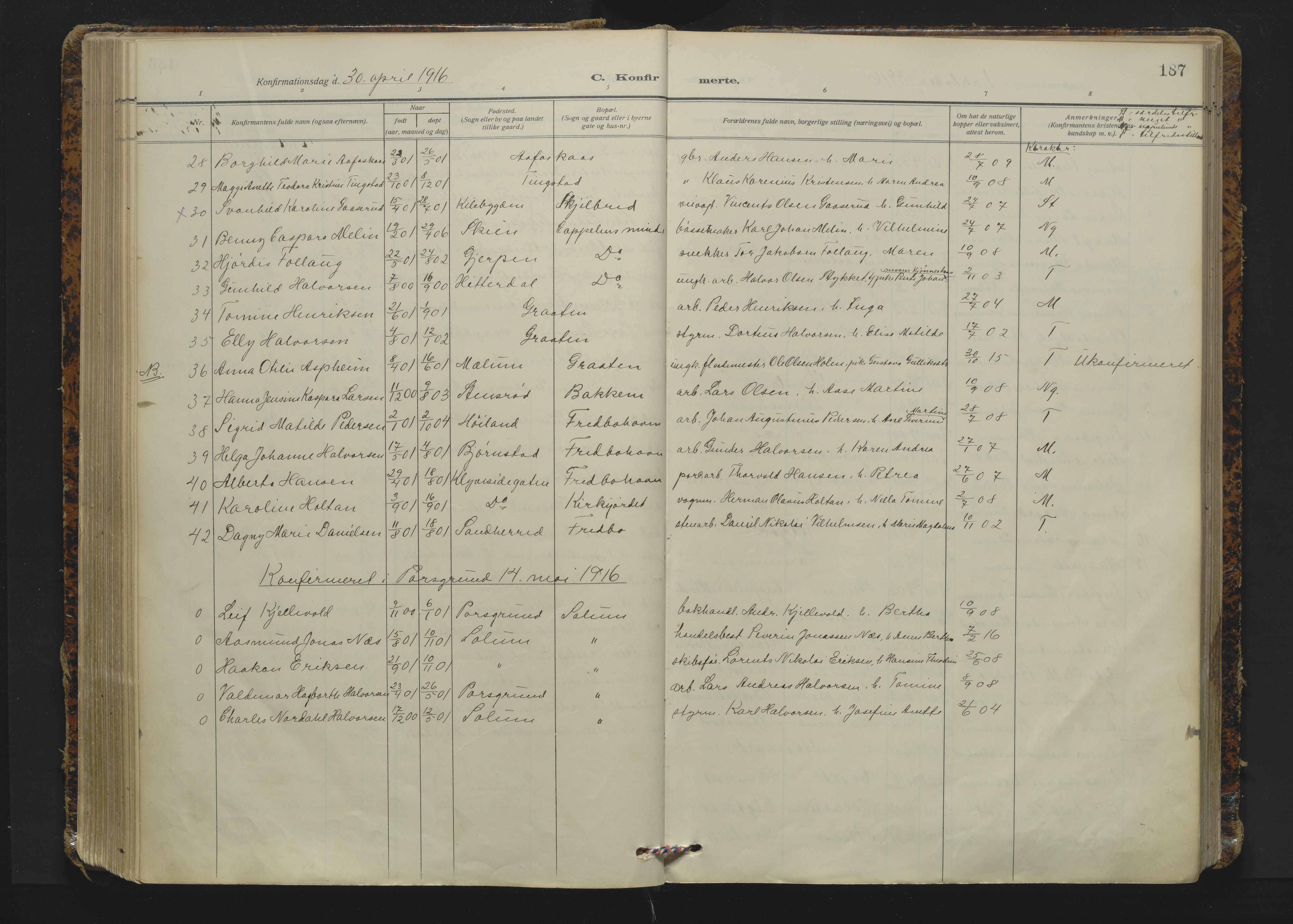 Solum kirkebøker, AV/SAKO-A-306/F/Fa/L0012: Parish register (official) no. I 12, 1909-1922, p. 187