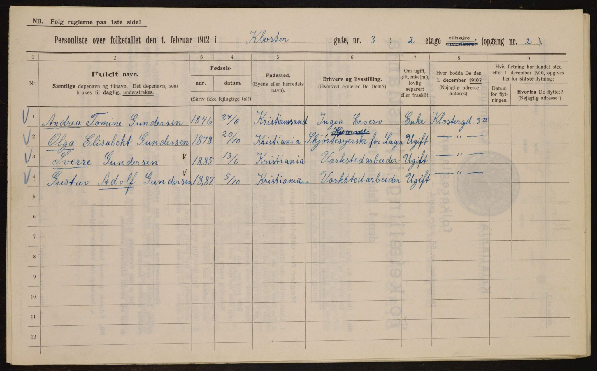 OBA, Municipal Census 1912 for Kristiania, 1912, p. 52337