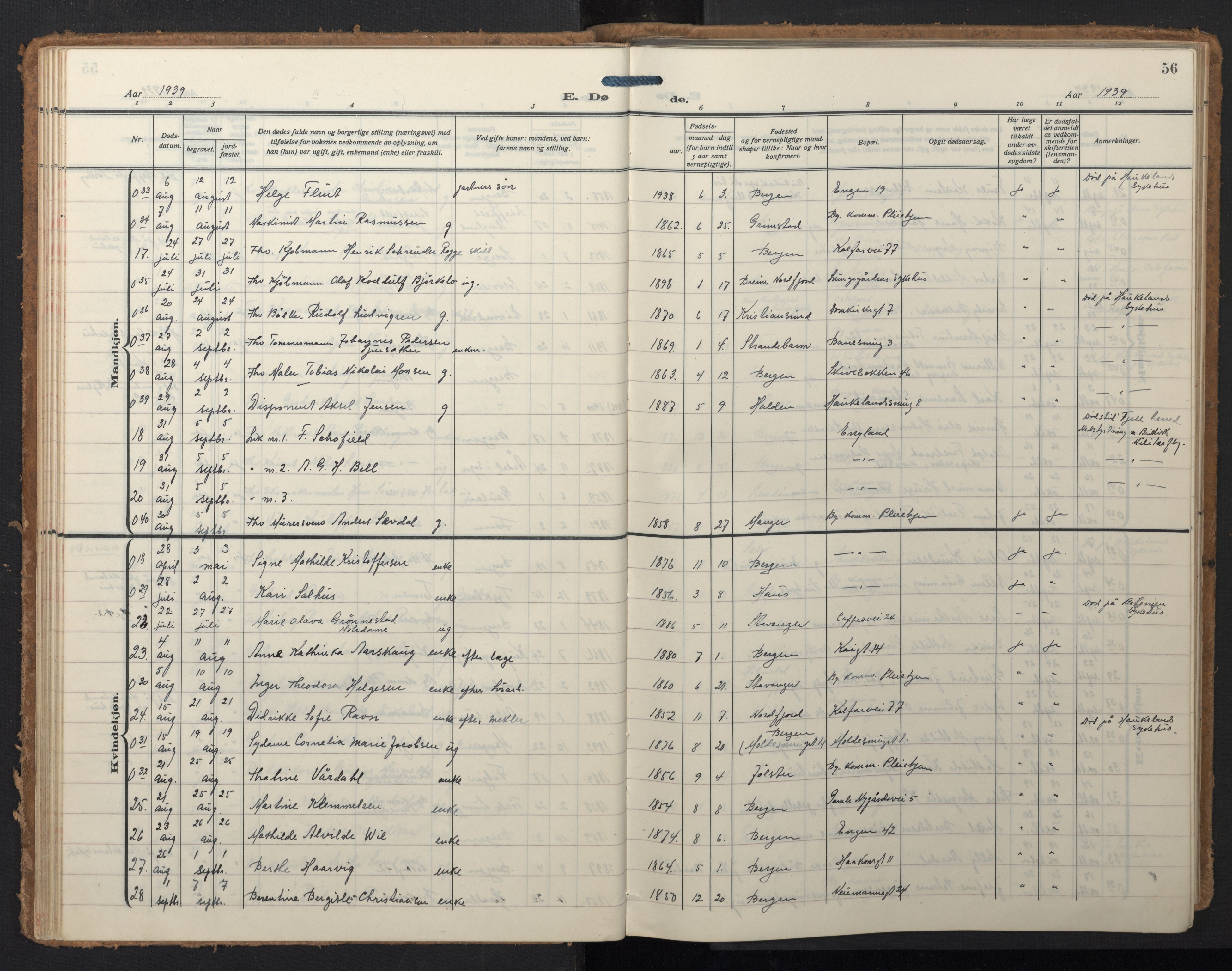 Domkirken sokneprestembete, SAB/A-74801/H/Hab/L0043: Parish register (copy) no. E 7, 1929-1965, p. 55b-56a