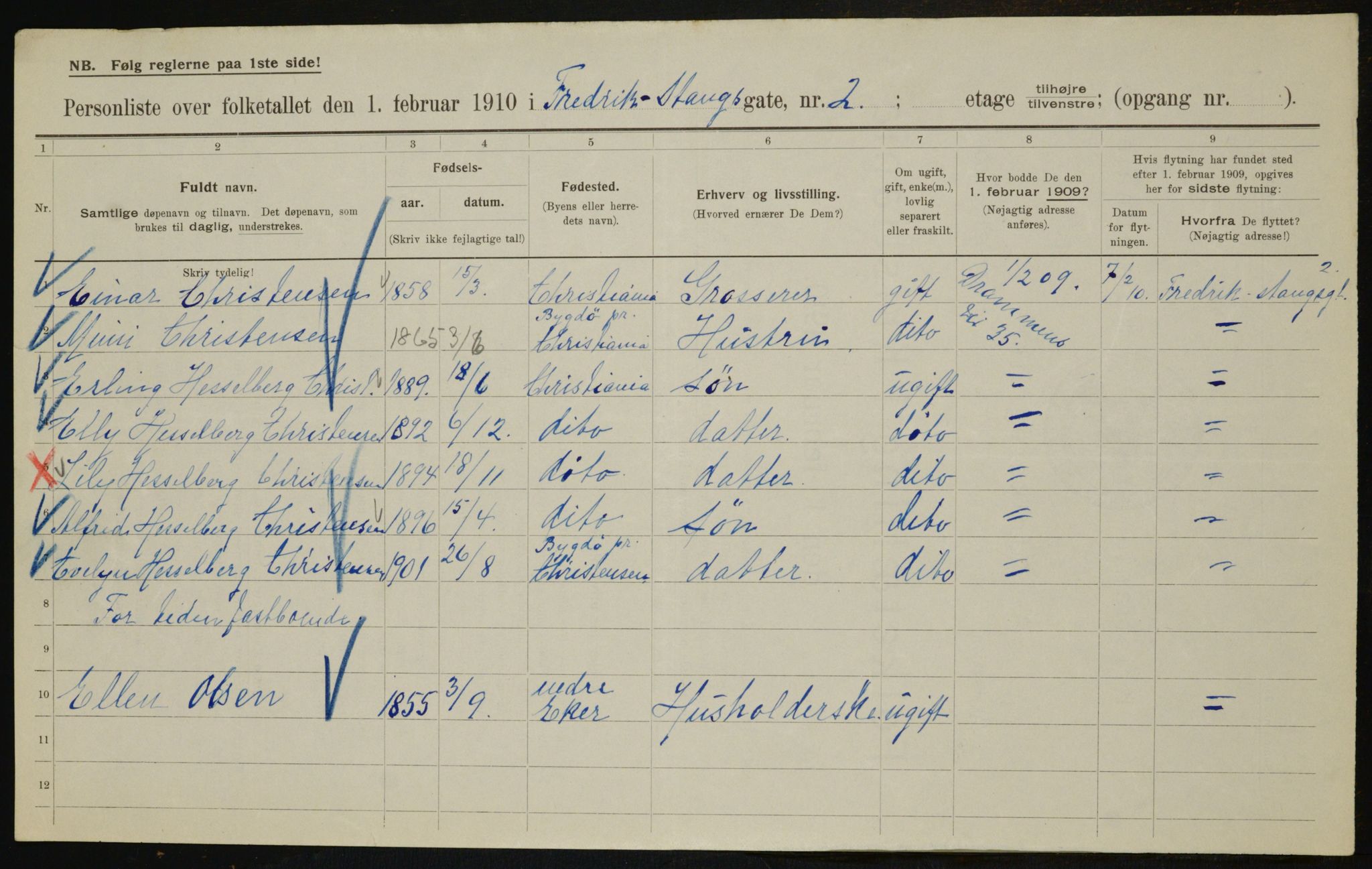 OBA, Municipal Census 1910 for Kristiania, 1910, p. 25045