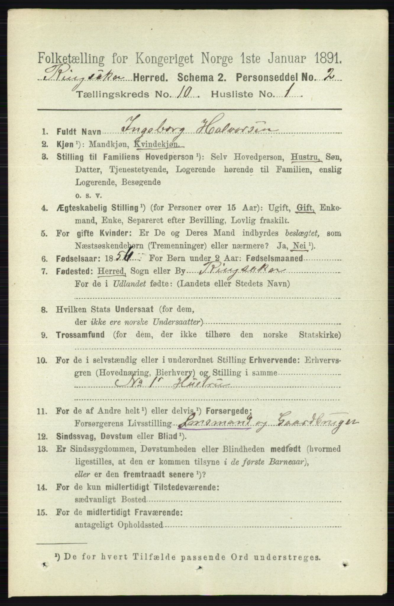 RA, 1891 census for 0412 Ringsaker, 1891, p. 5638