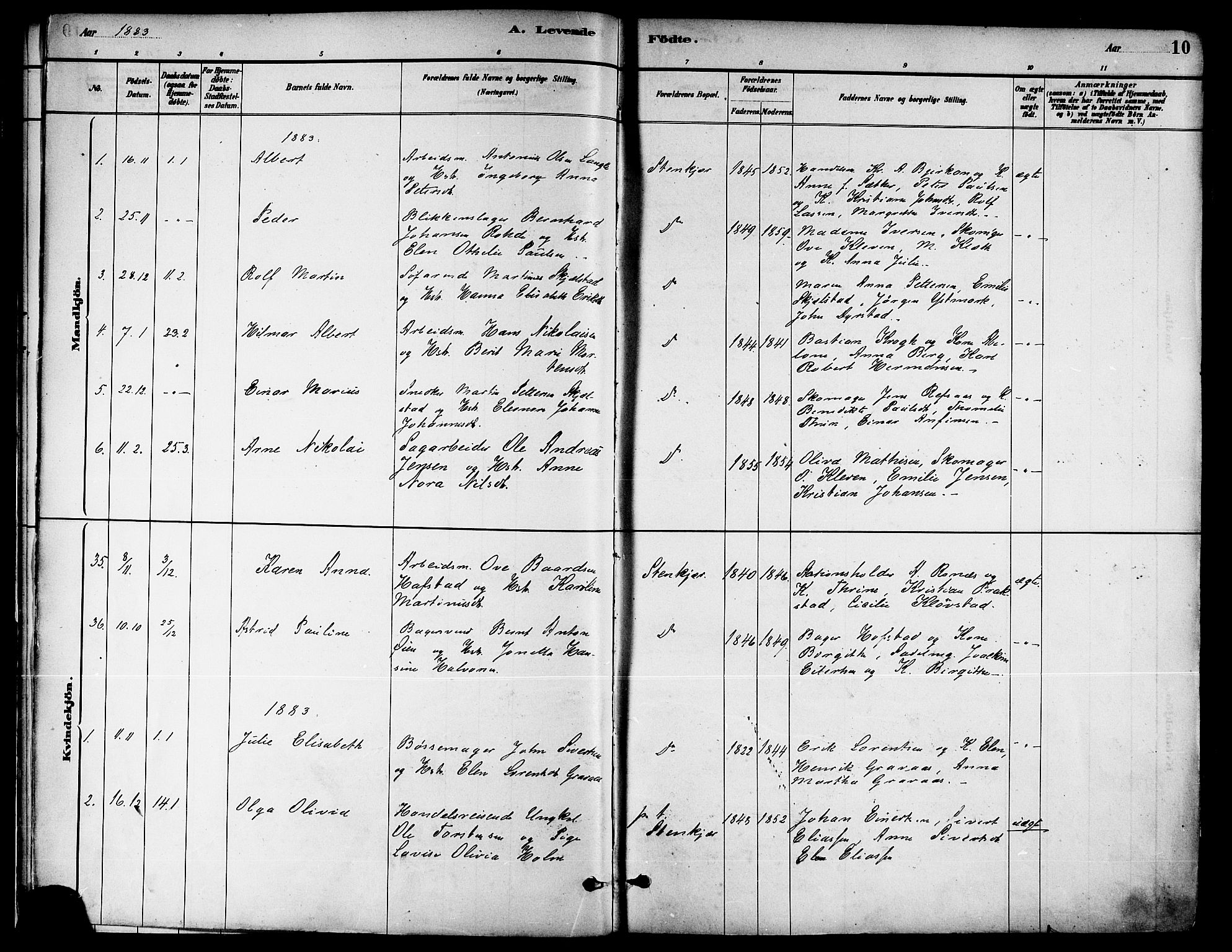Ministerialprotokoller, klokkerbøker og fødselsregistre - Nord-Trøndelag, SAT/A-1458/739/L0371: Parish register (official) no. 739A03, 1881-1895, p. 10