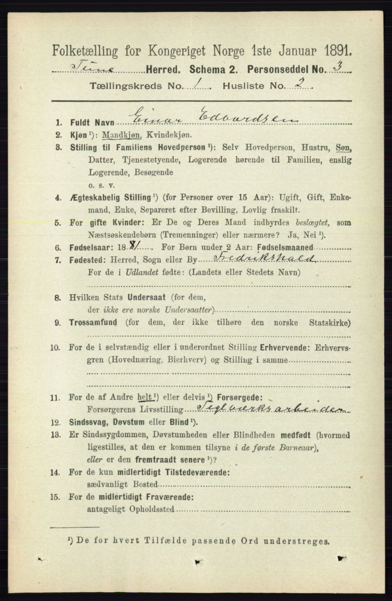 RA, 1891 census for 0130 Tune, 1891, p. 143