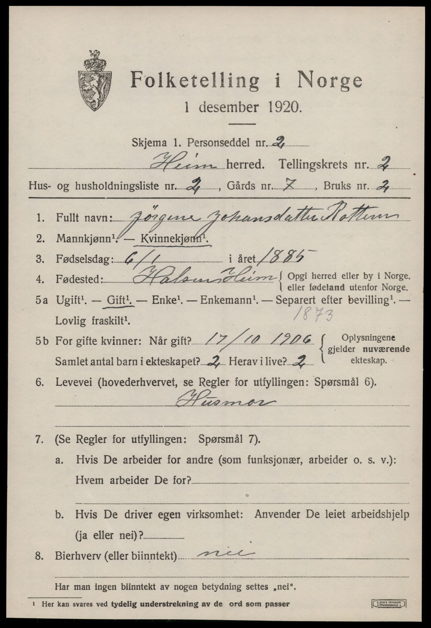 SAT, 1920 census for Heim, 1920, p. 1391