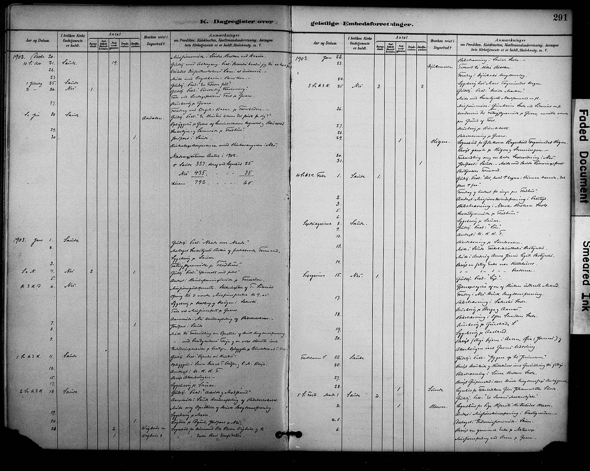 Sauherad kirkebøker, SAKO/A-298/F/Fa/L0009: Parish register (official) no. I 9, 1887-1912, p. 291