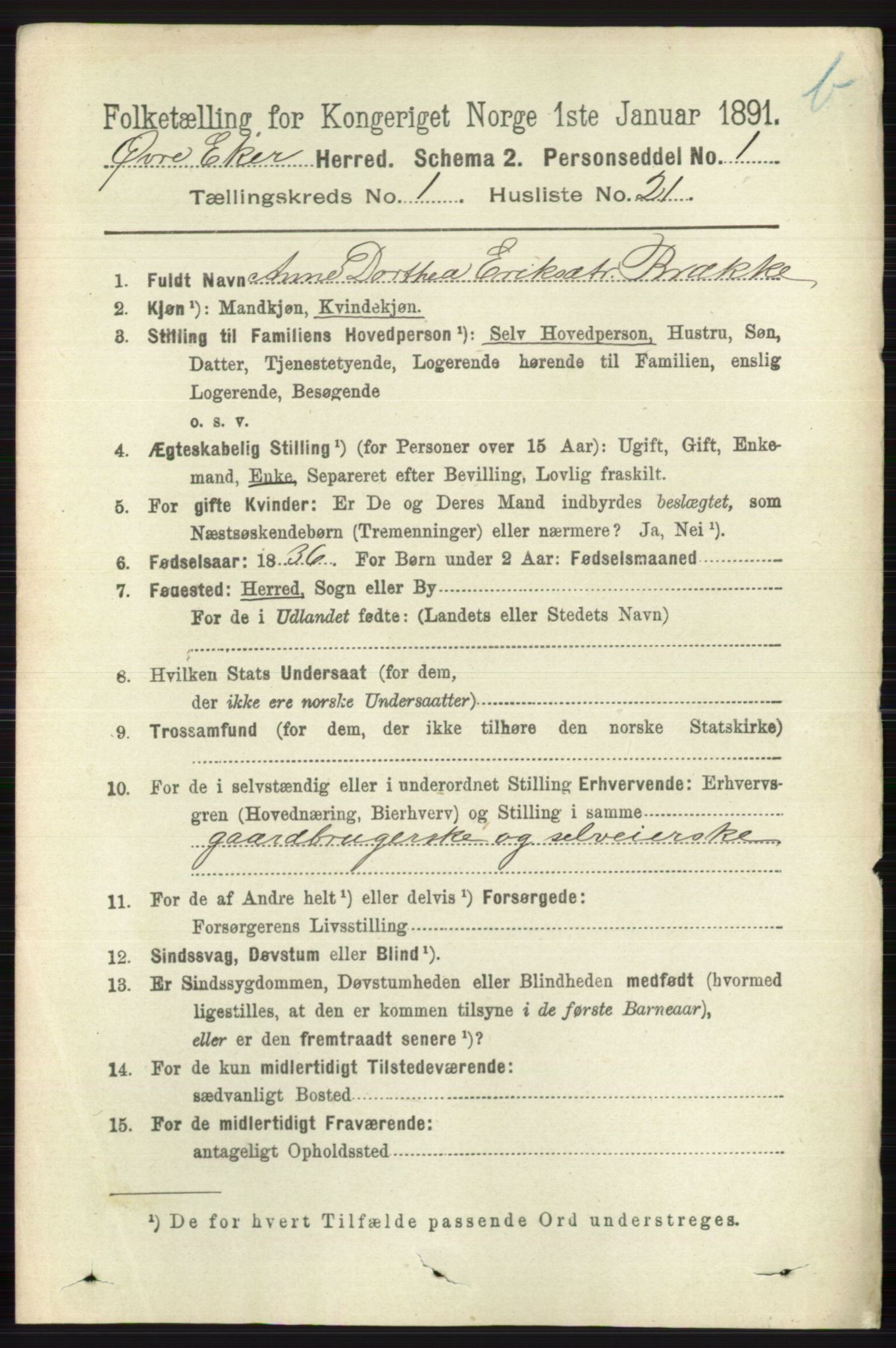 RA, 1891 census for 0624 Øvre Eiker, 1891, p. 7936