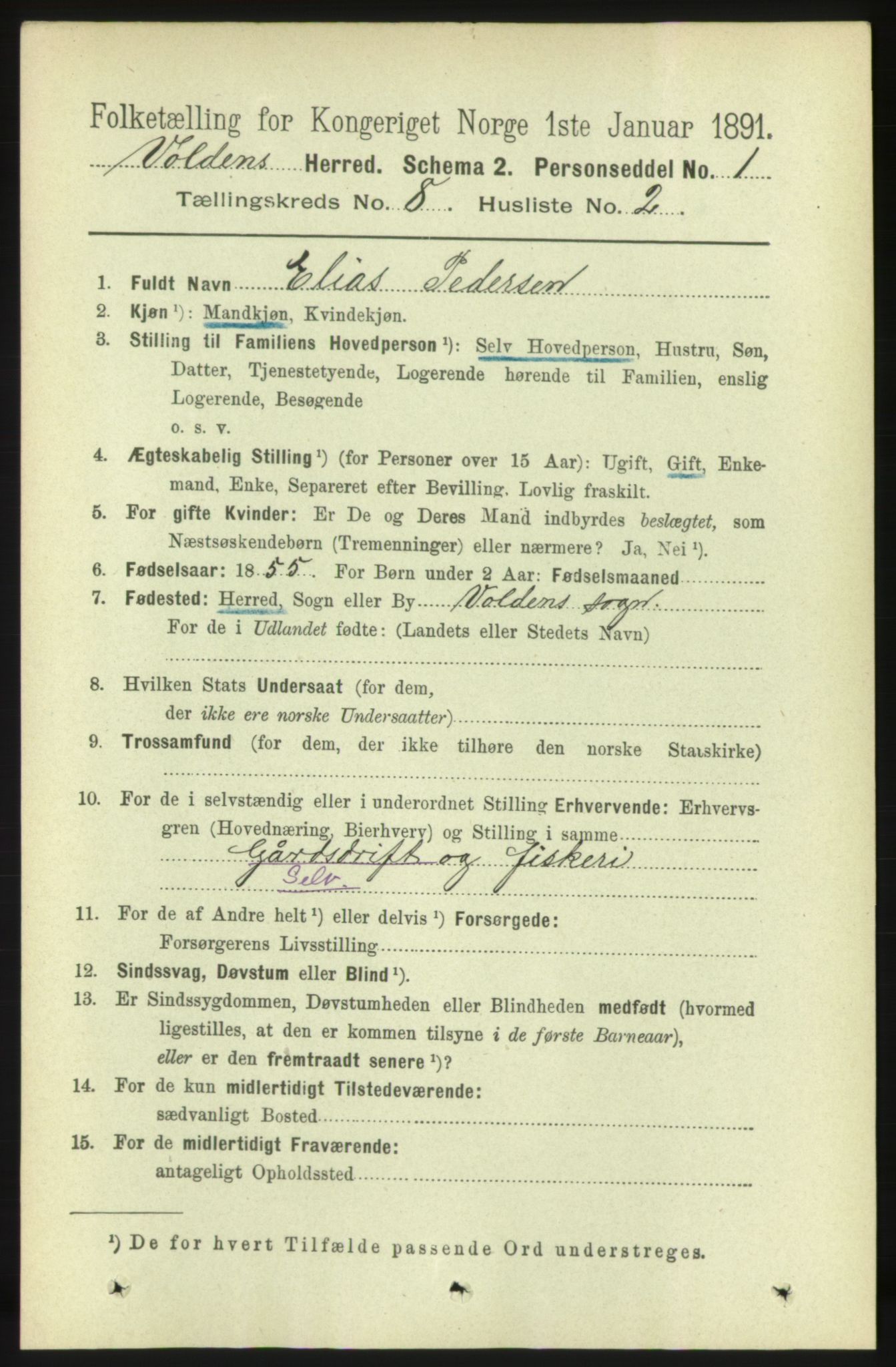 RA, 1891 census for 1519 Volda, 1891, p. 3832