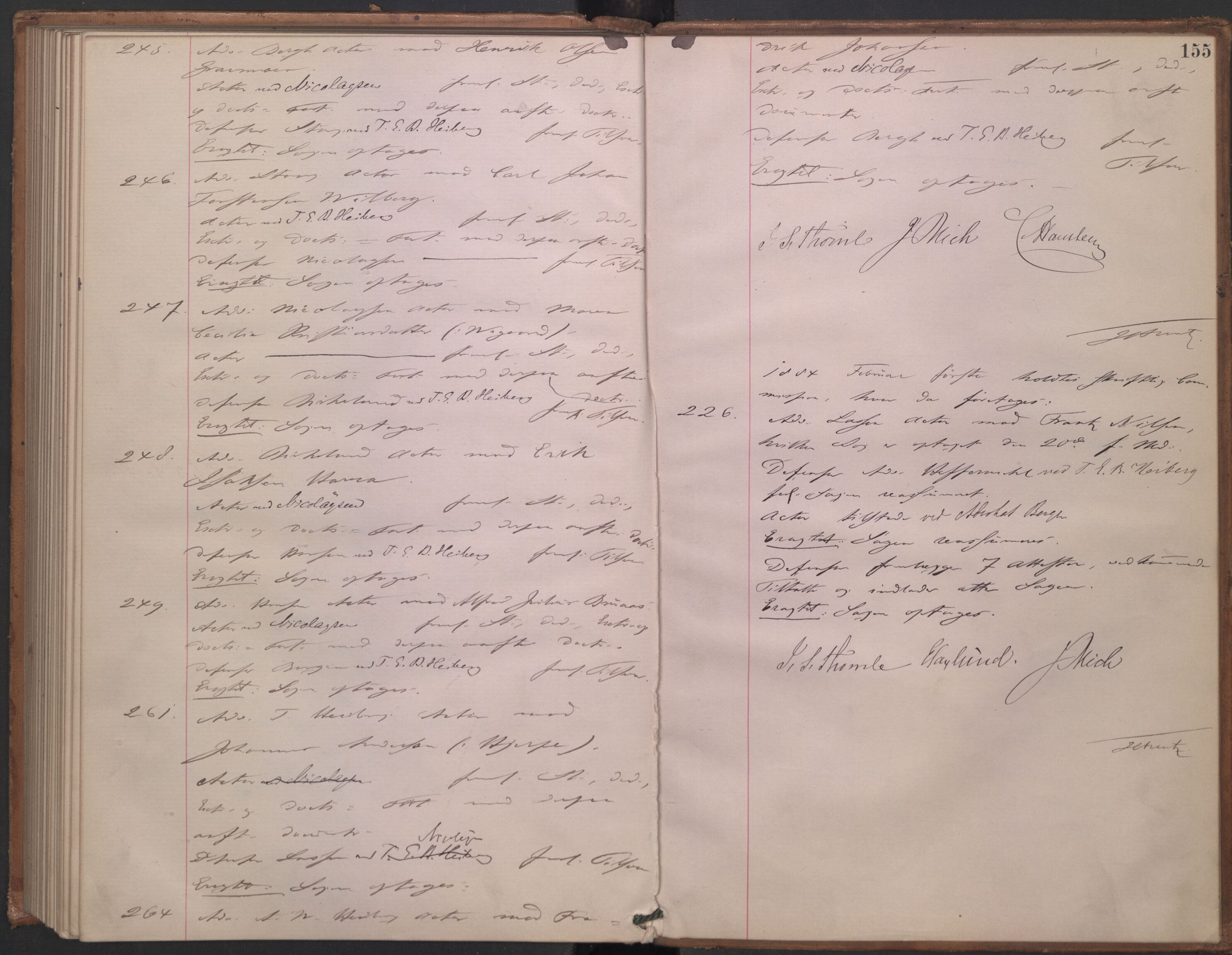 Høyesterett, AV/RA-S-1002/E/Ef/L0014: Protokoll over saker som gikk til skriftlig behandling, 1879-1884, p. 154b-155a