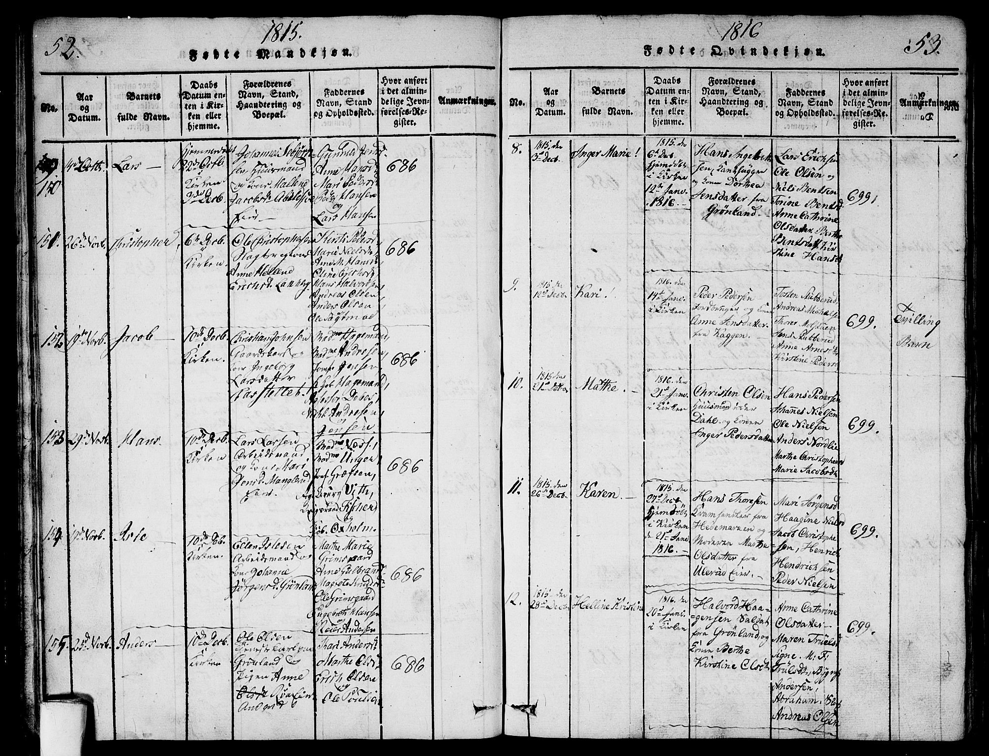 Aker prestekontor kirkebøker, AV/SAO-A-10861/G/L0002: Parish register (copy) no. 2, 1815-1819, p. 52-53