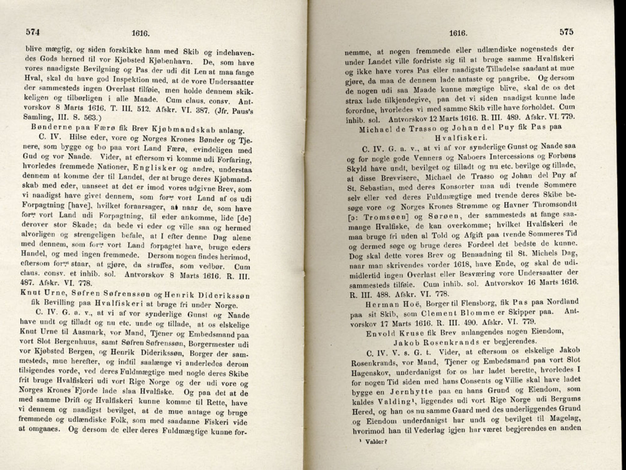 Publikasjoner utgitt av Det Norske Historiske Kildeskriftfond, PUBL/-/-/-: Norske Rigs-Registranter, bind 4, 1603-1618, p. 574-575