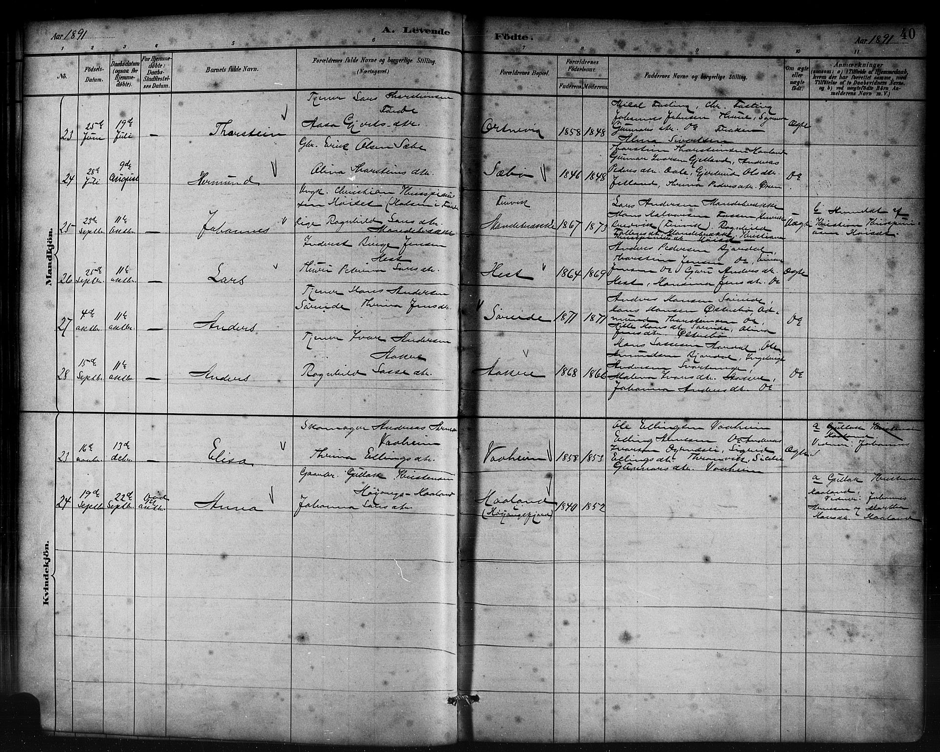 Lavik sokneprestembete, AV/SAB-A-80901: Parish register (copy) no. B 3, 1882-1913, p. 40